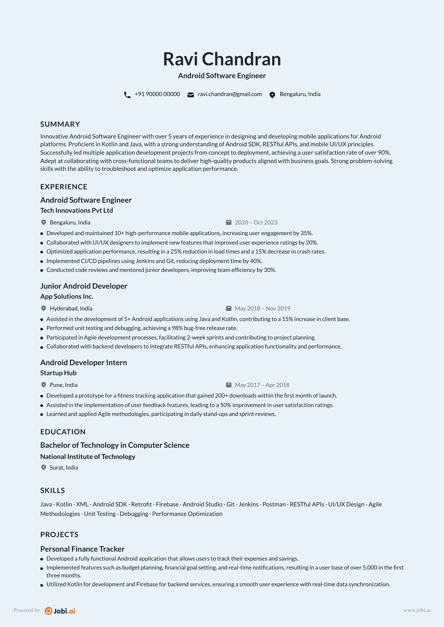 Android Developer resume example — Android Software Engineer
