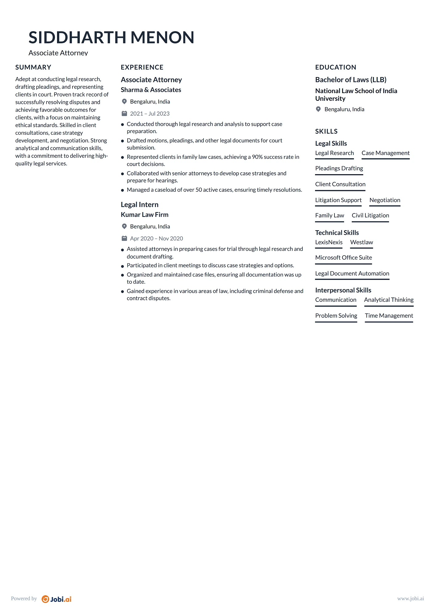 Attorney resume example — Associate Attorney