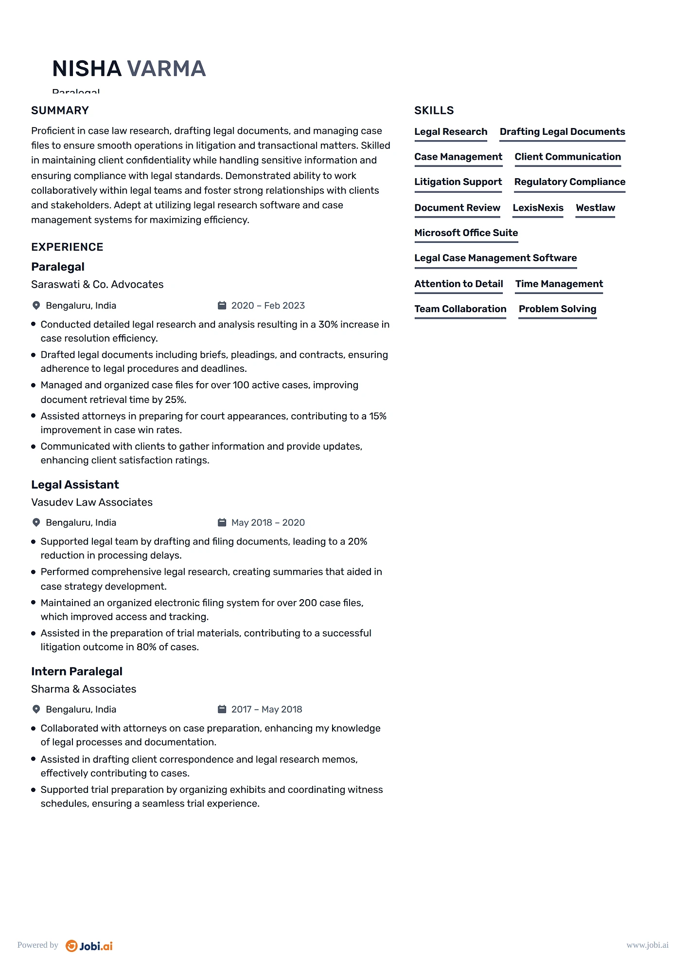 Attorney resume example — Paralegal