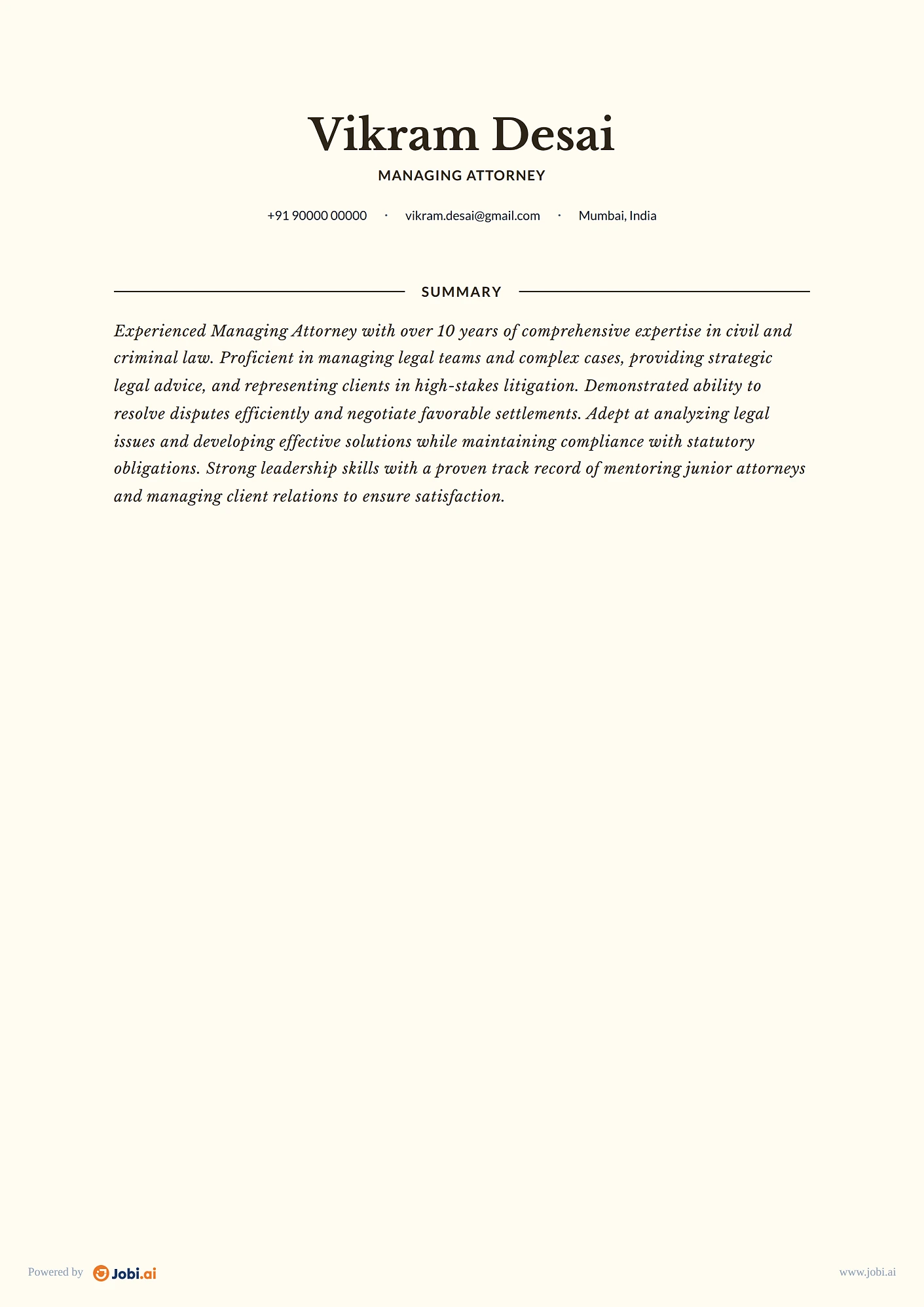 Attorney resume example — Managing Attorney