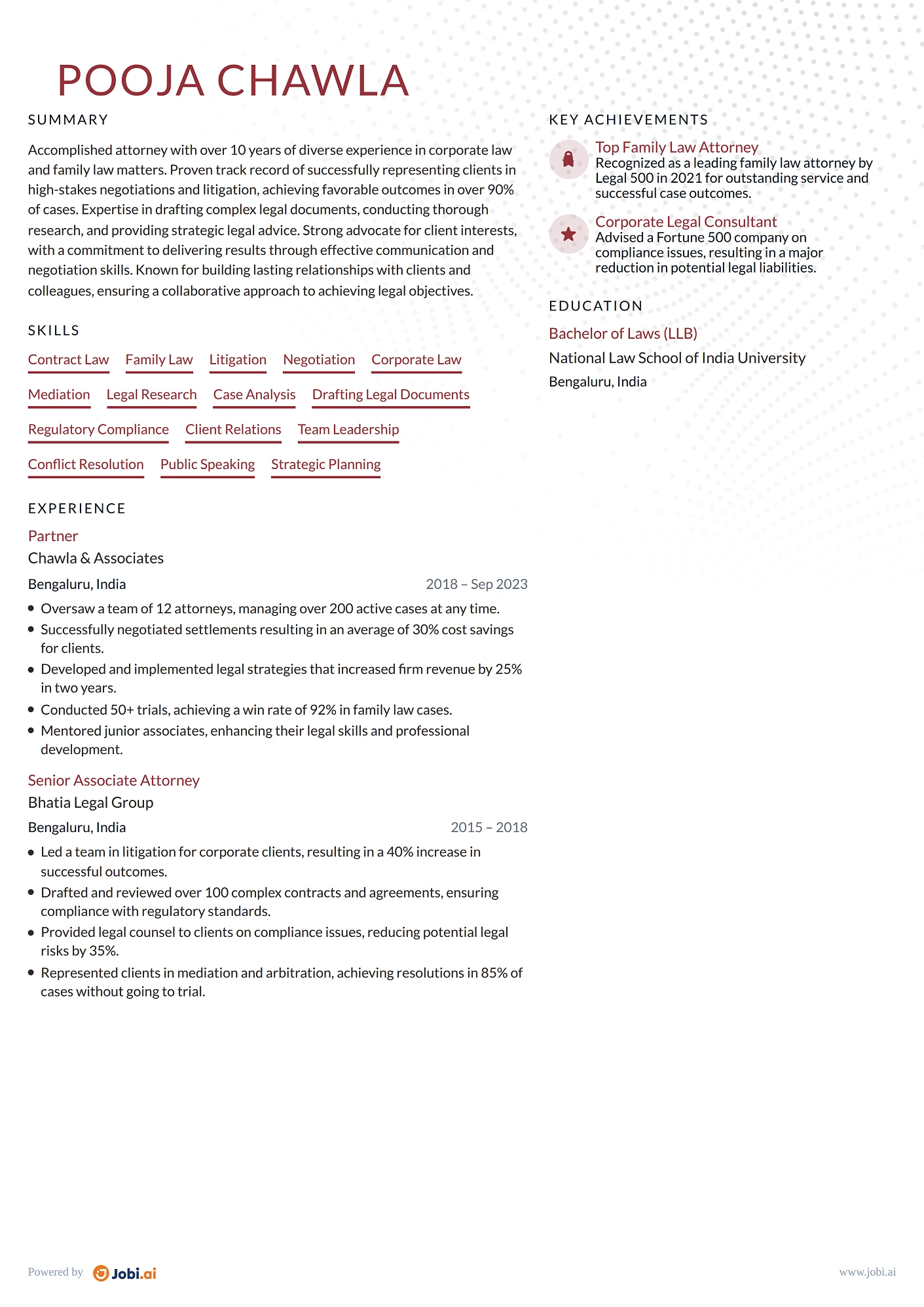 Attorney resume example — Partner