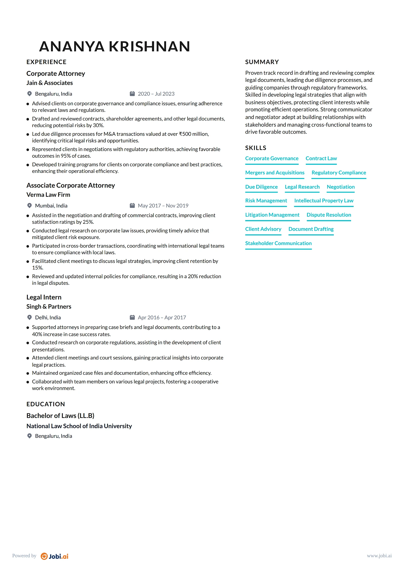 Attorney resume example — Corporate Attorney