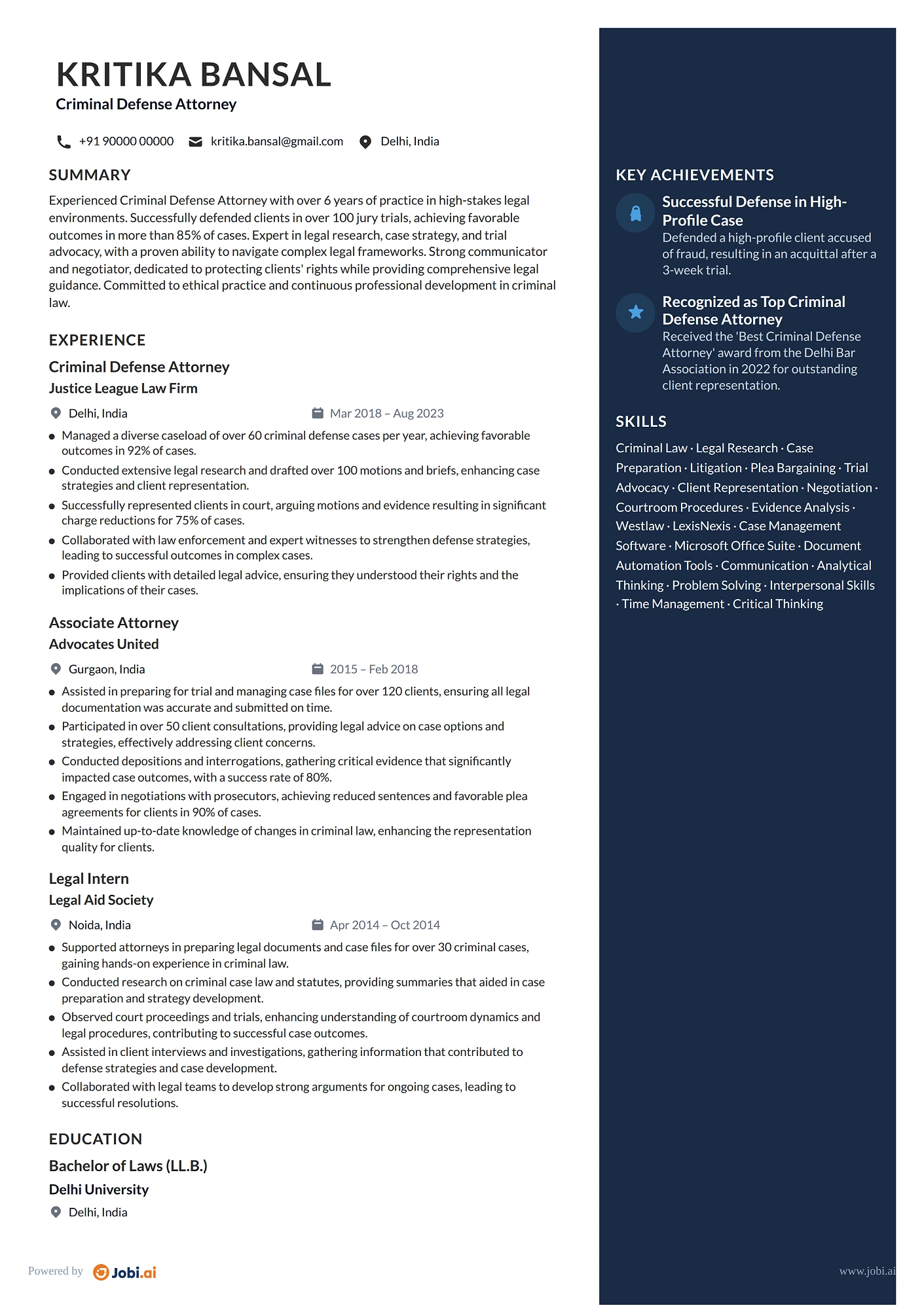 Attorney resume example — Criminal Defense Attorney