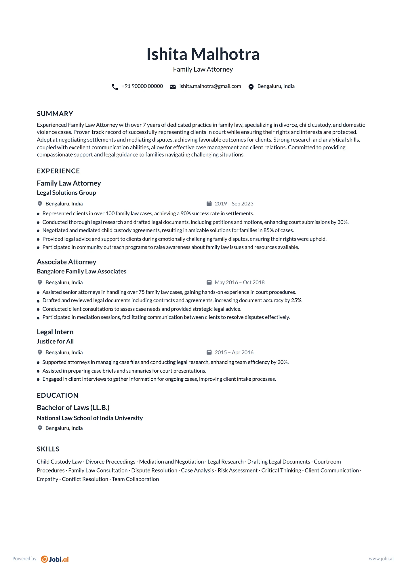 Attorney resume example — Family Law Attorney