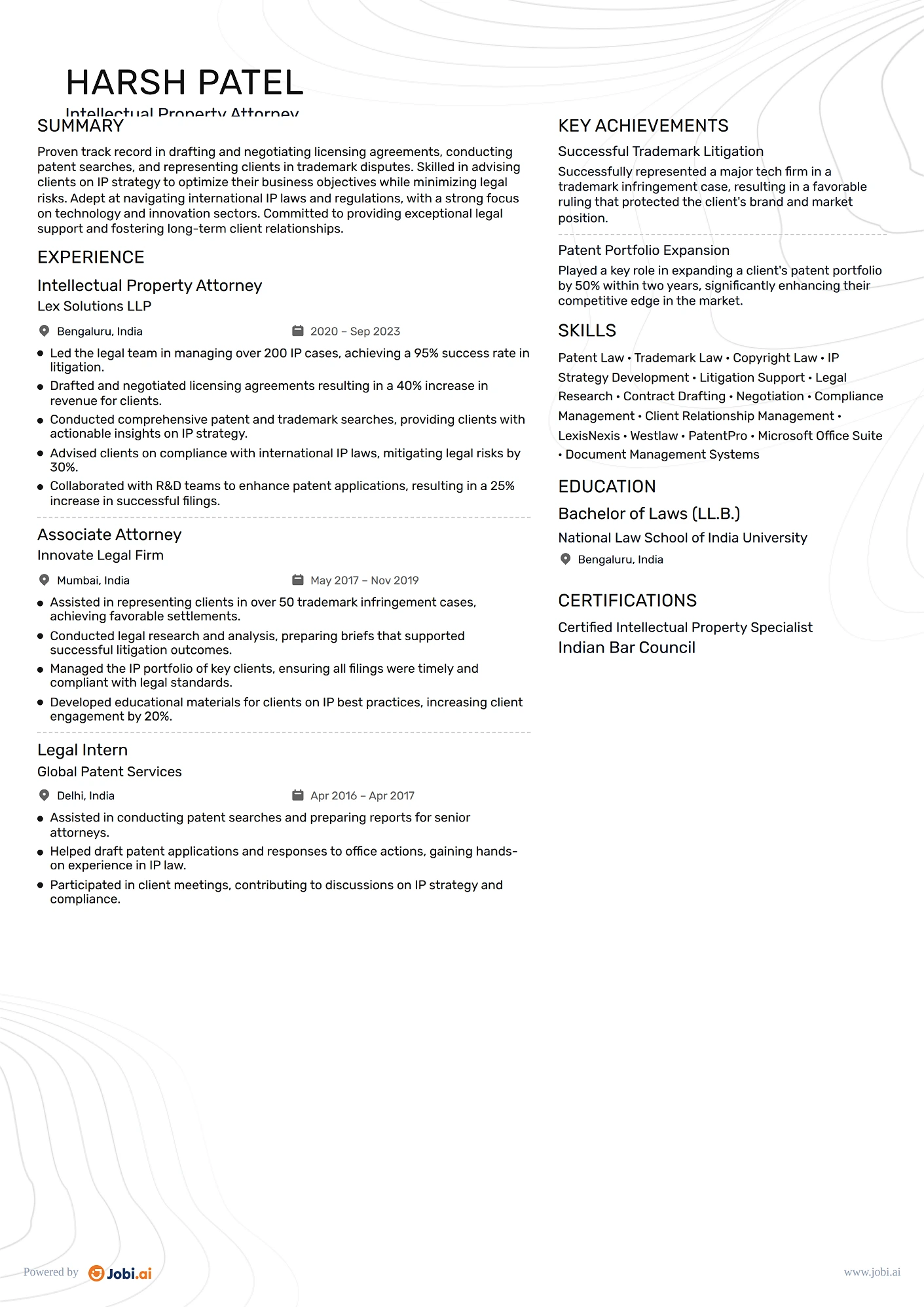 Attorney resume example — Intellectual Property Attorney