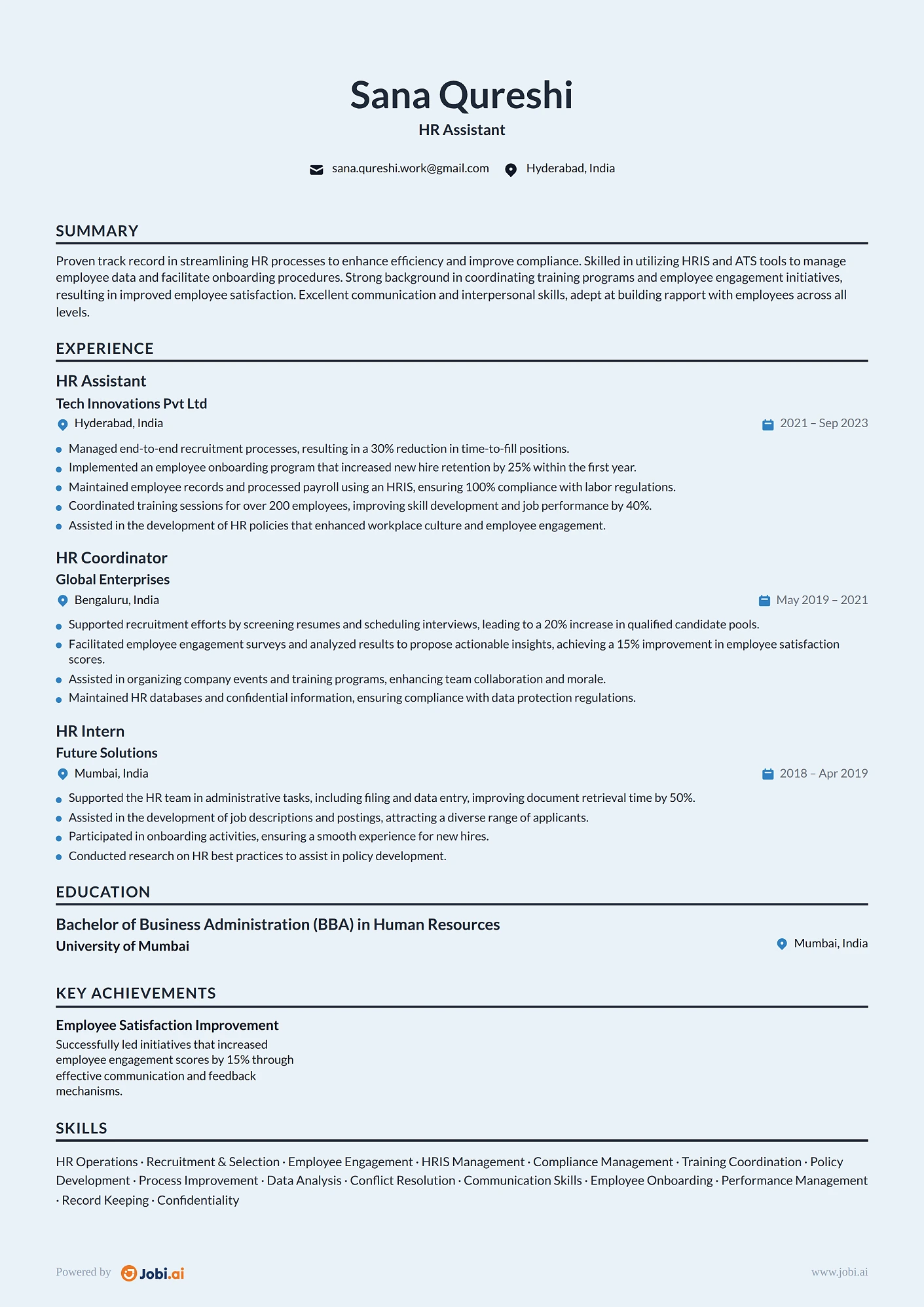 HR Assistant resume example