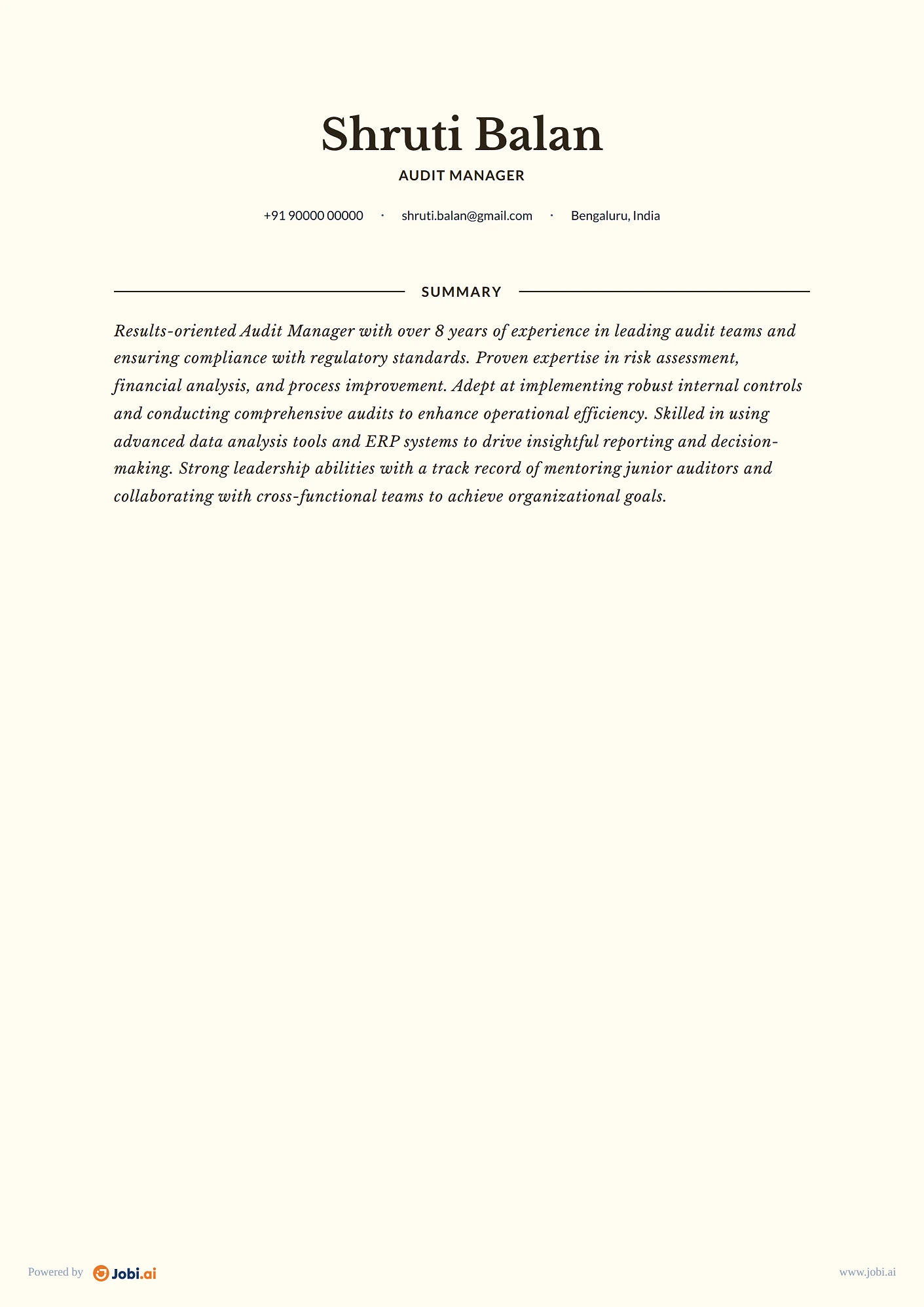 Auditor resume example — Audit Manager