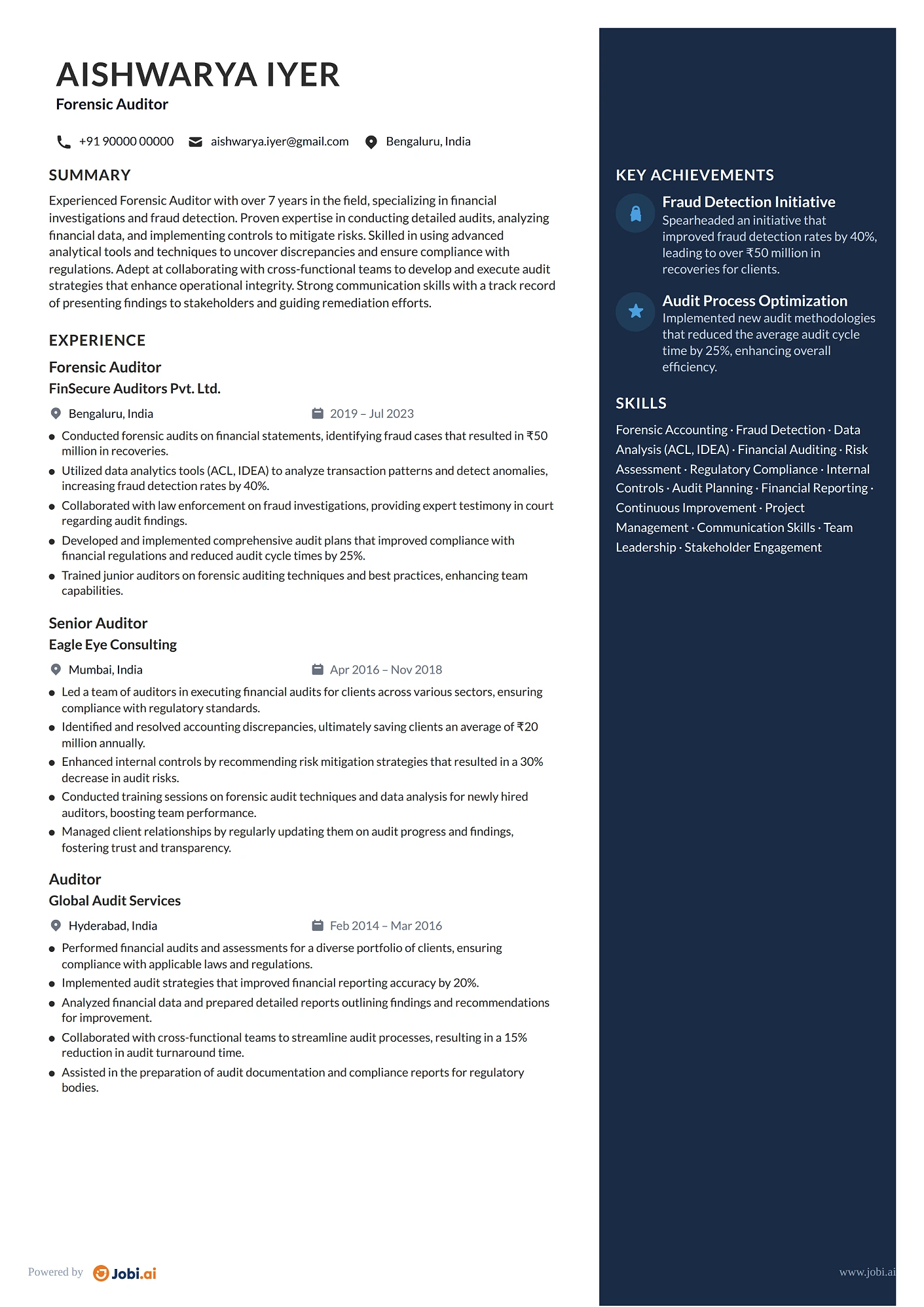 Auditor resume example — Forensic Auditor