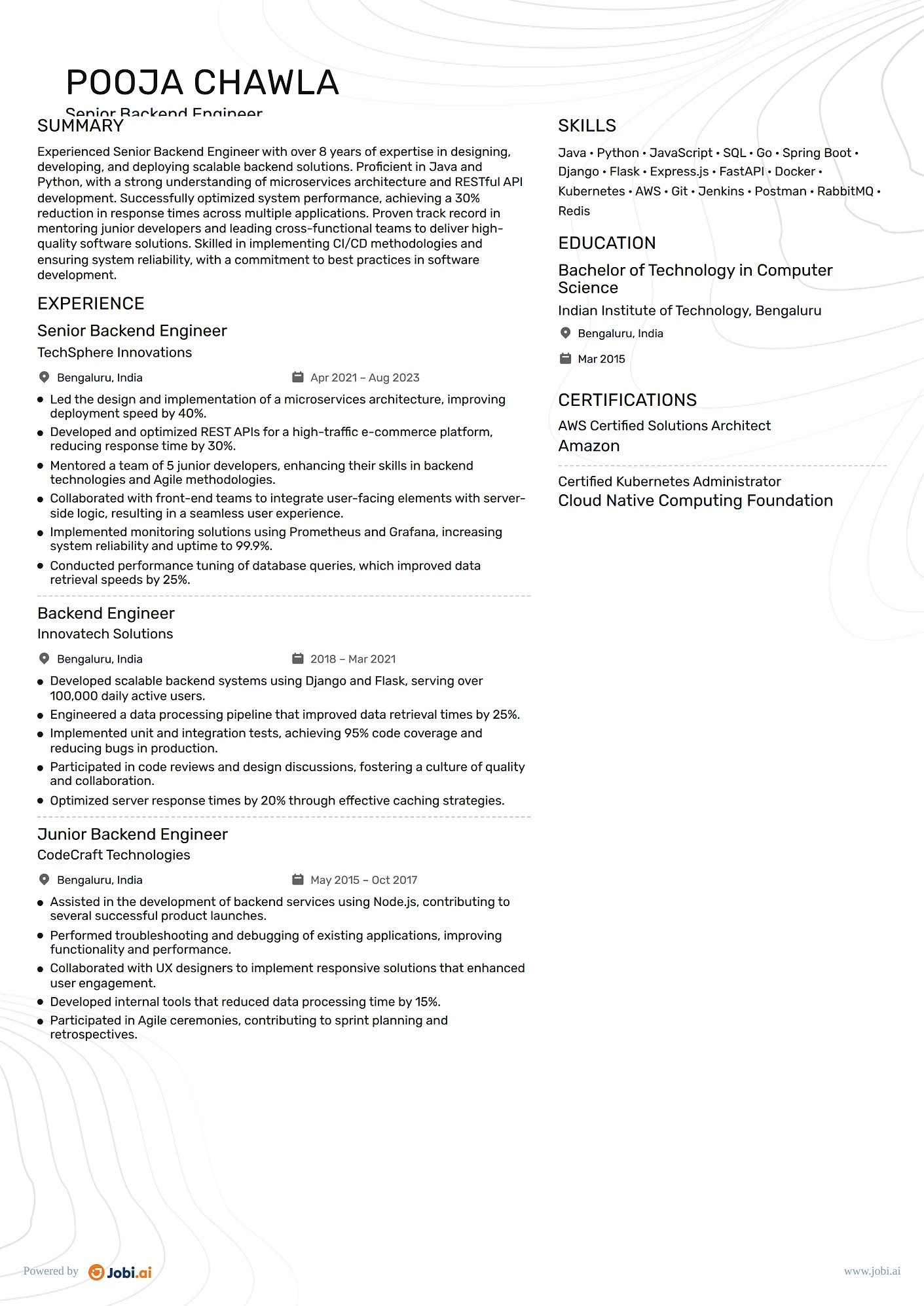 Backend Engineer resume example — Senior Backend Engineer