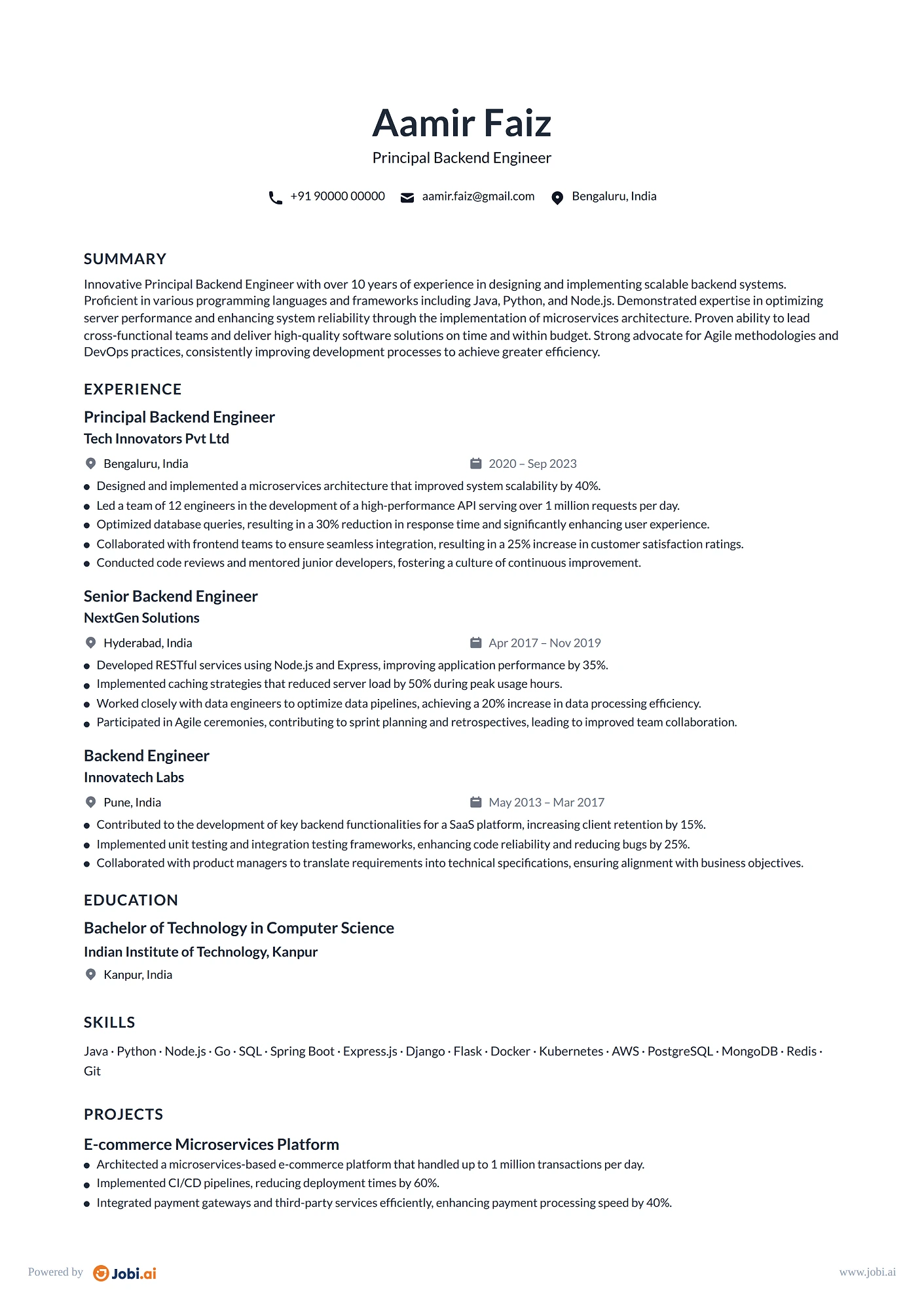 Backend Engineer resume example — Principal Backend Engineer