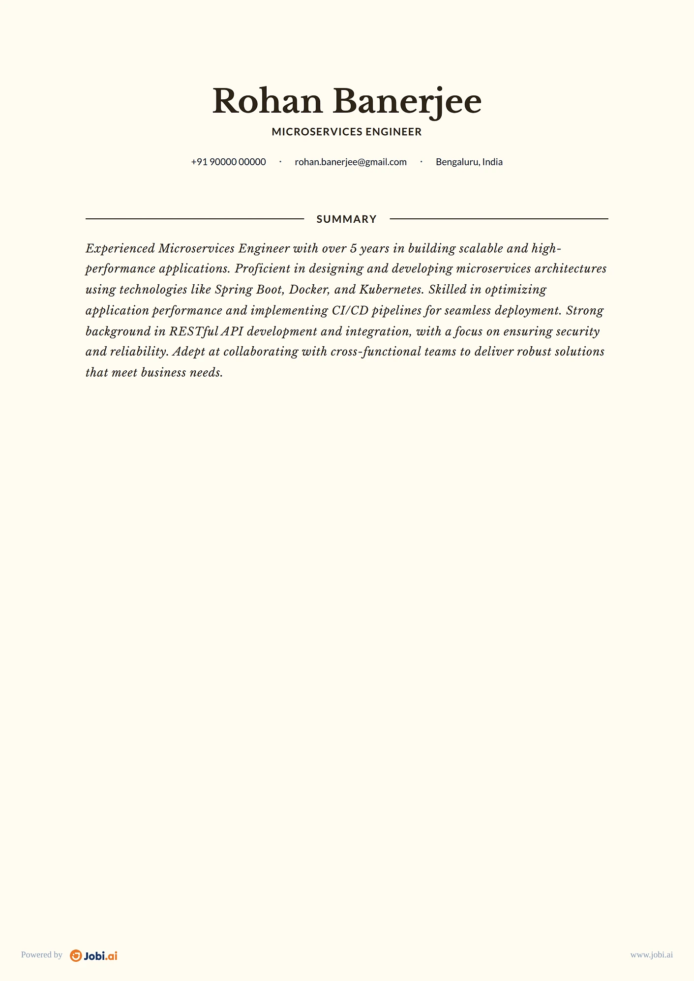 Backend Engineer resume example — Microservices Engineer