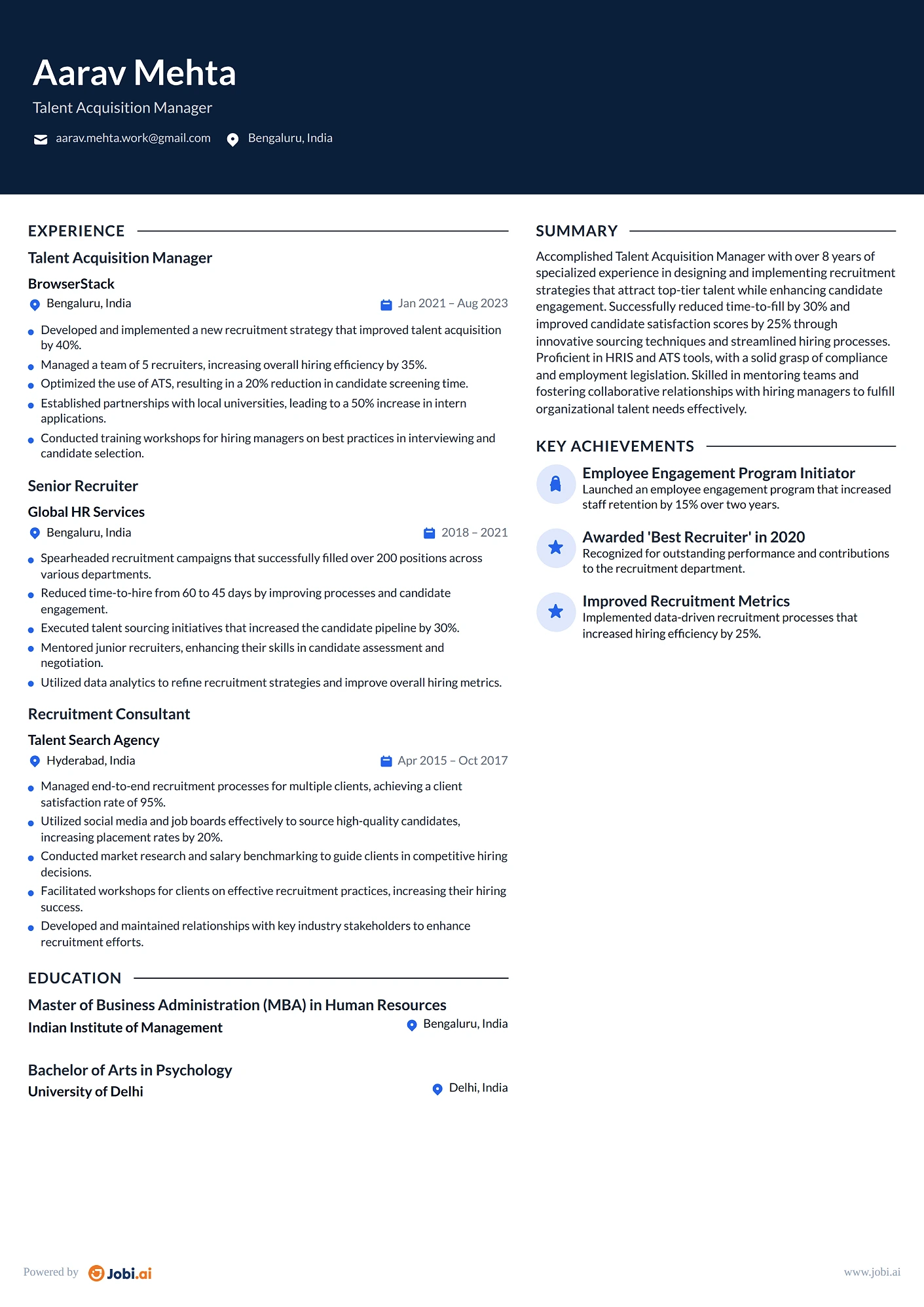 Talent Acquisition Manager resume example