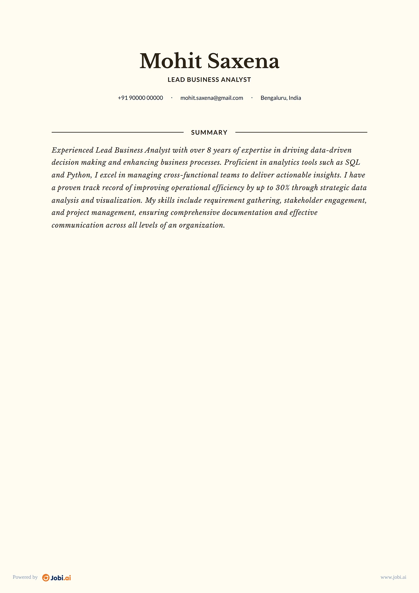 Business Analyst resume example — Lead Business Analyst