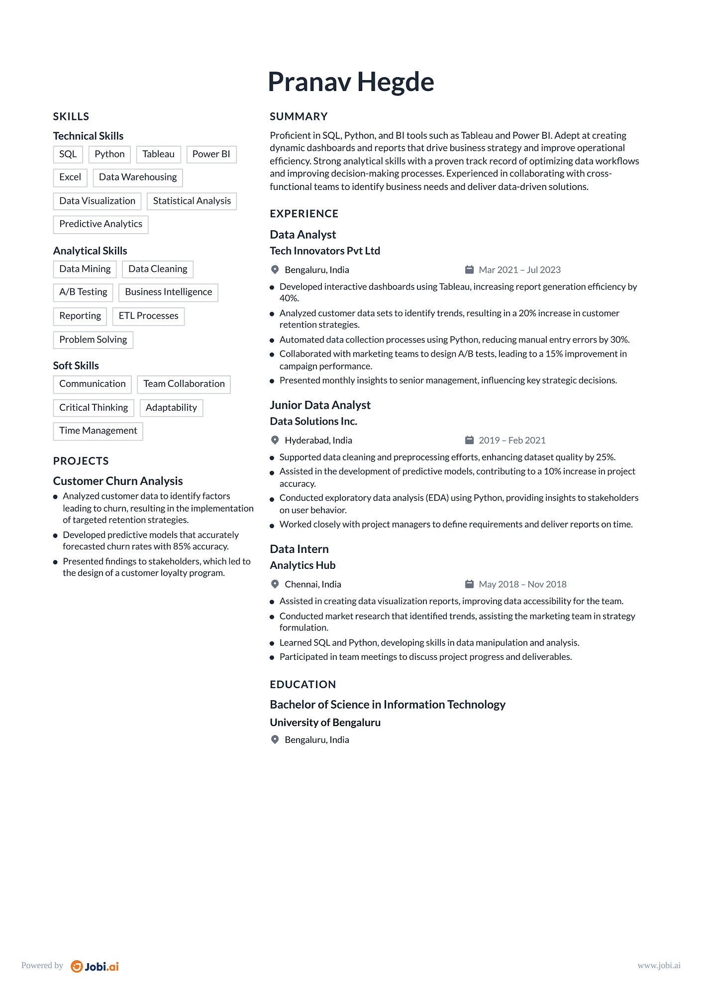 Business Analyst resume example — Data Analyst