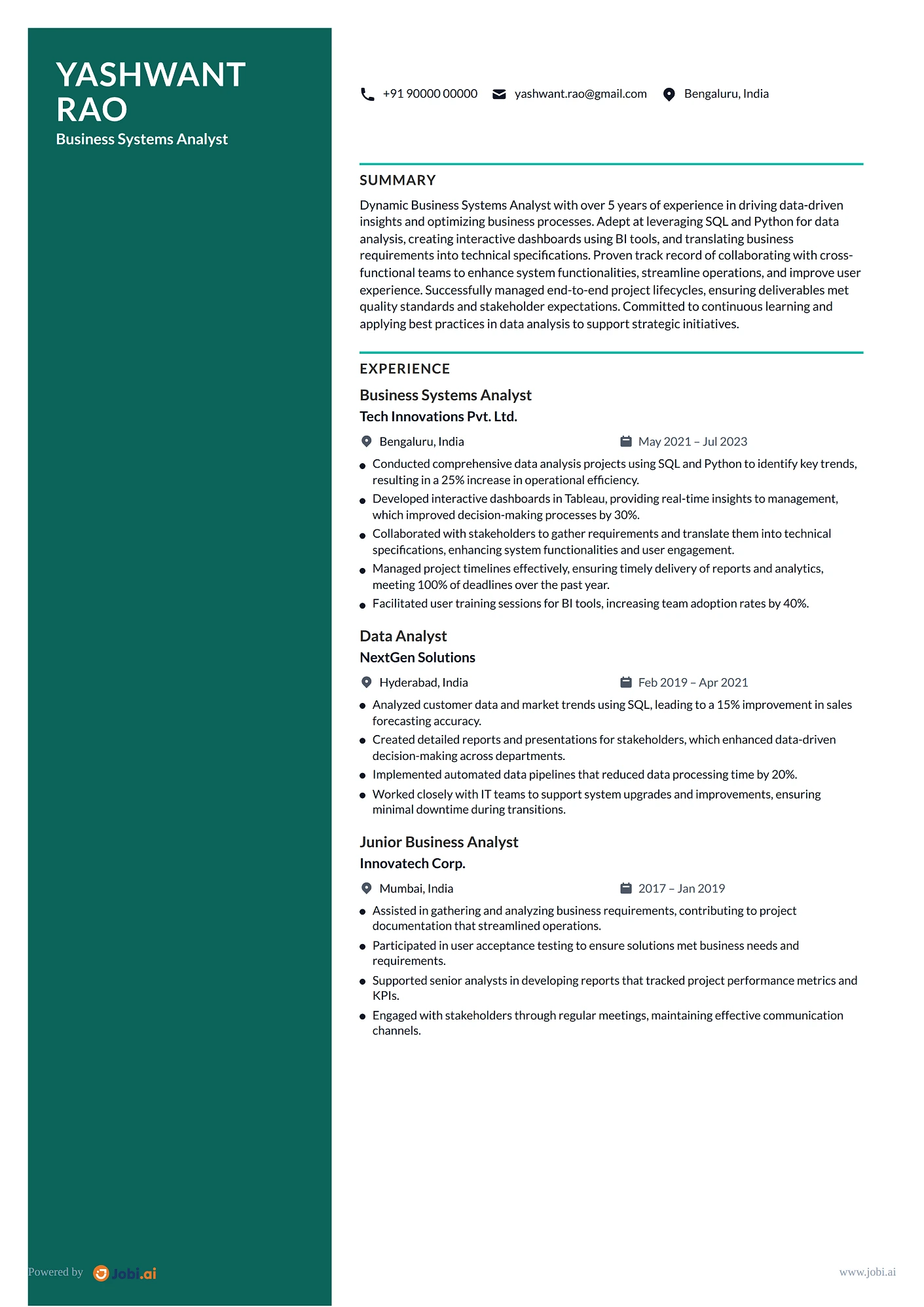 Business Analyst resume example — Business Systems Analyst