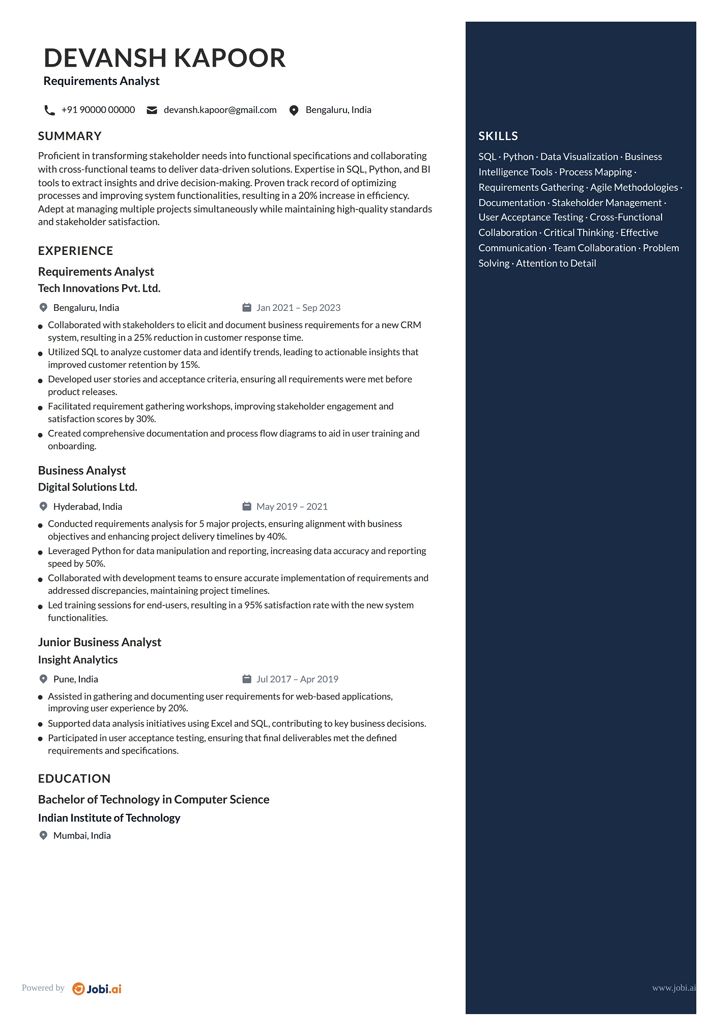 Business Analyst resume example — Requirements Analyst
