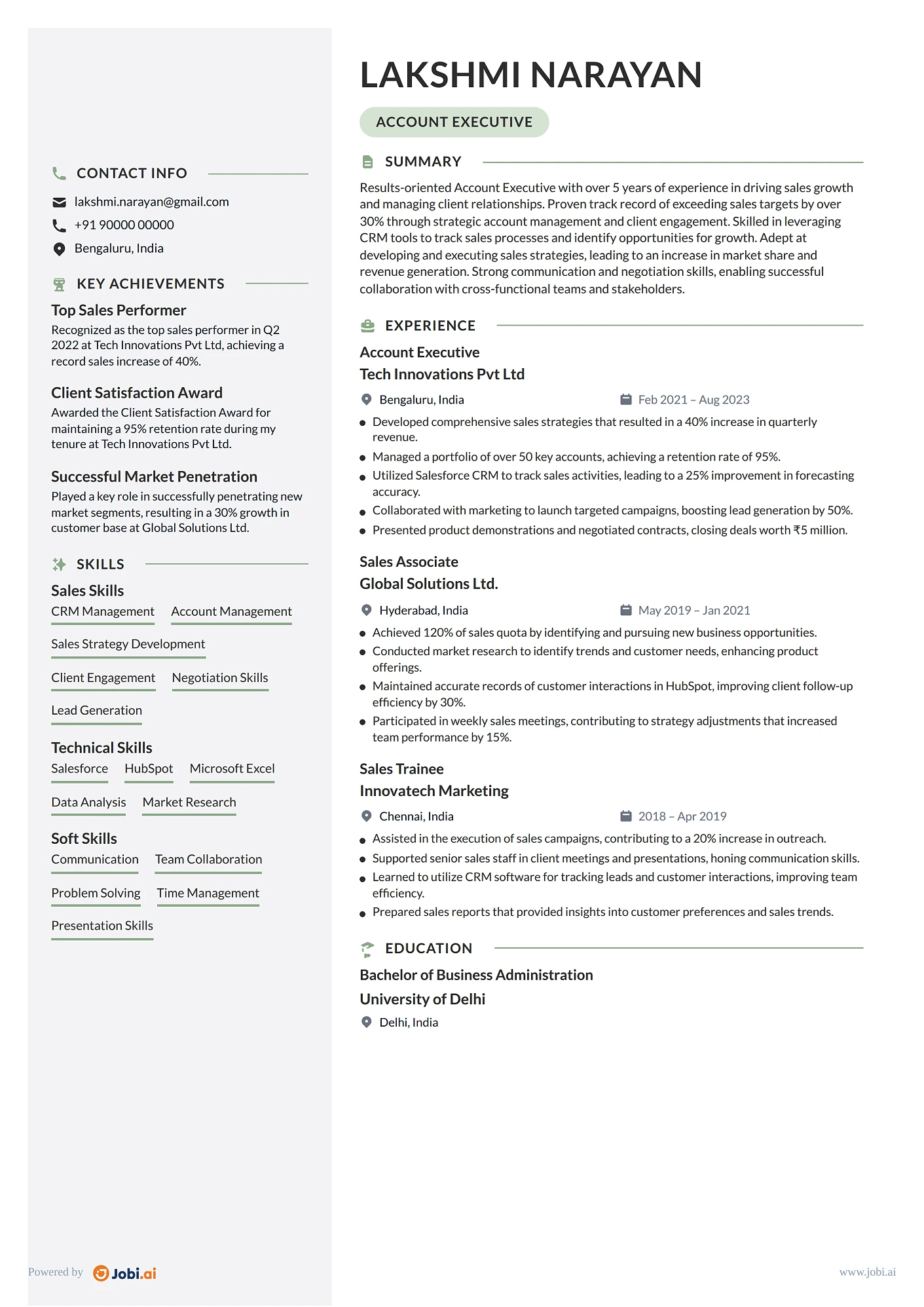 Business Development Manager resume example — Account Executive