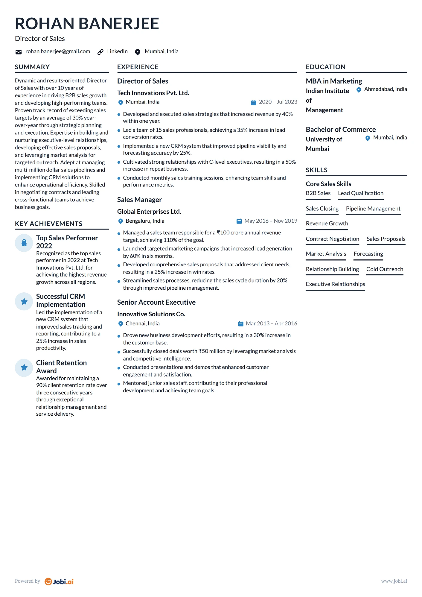 Director of Sales resume example