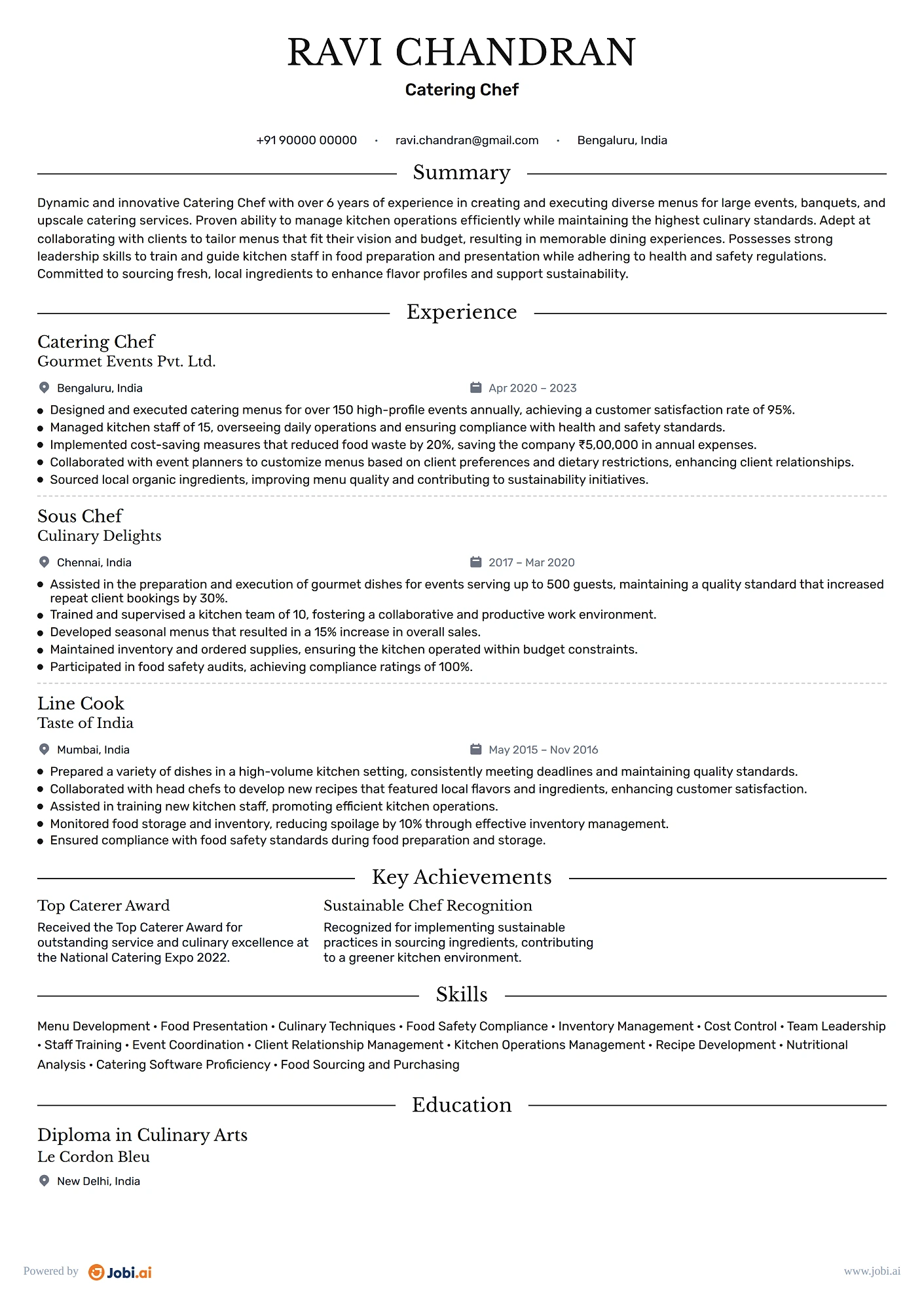Chef resume example — Catering Chef