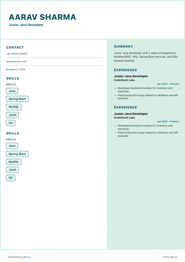 Junior resume example