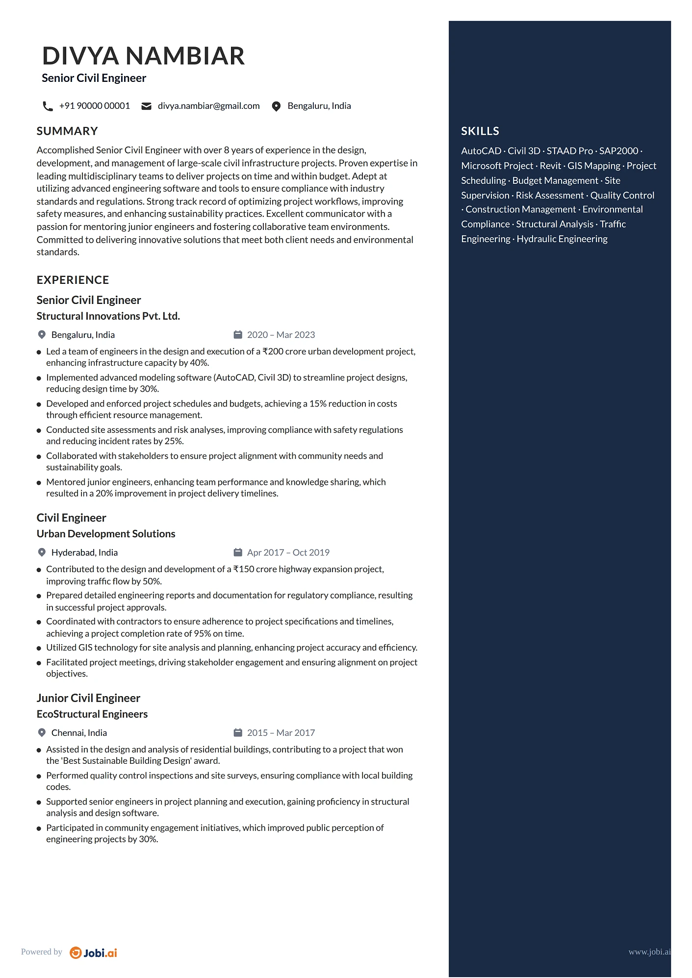 Civil Engineer resume example — Senior Civil Engineer