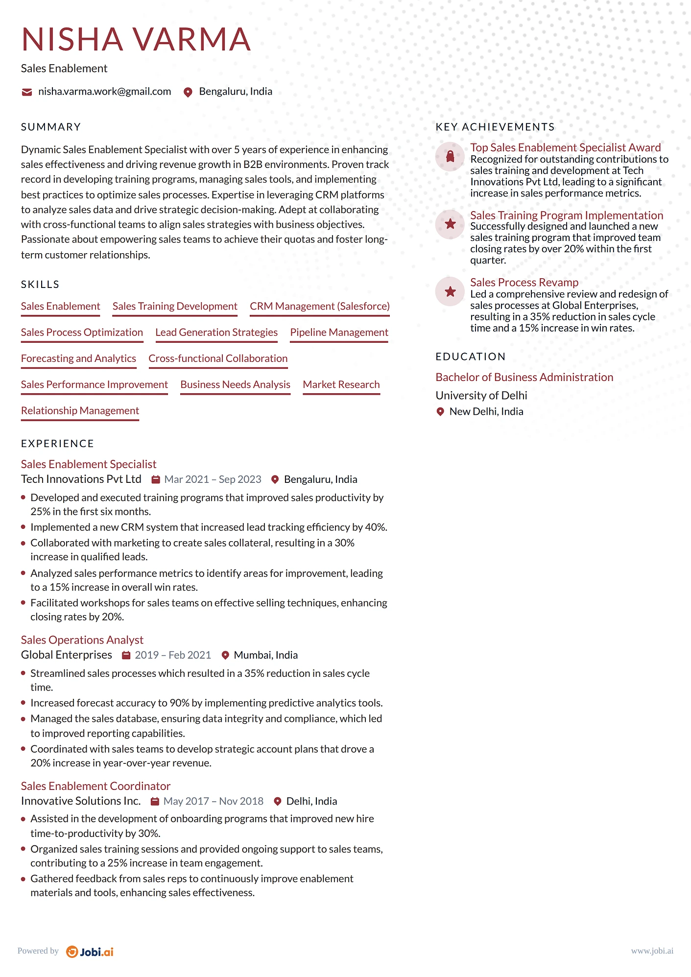 Sales Enablement resume example