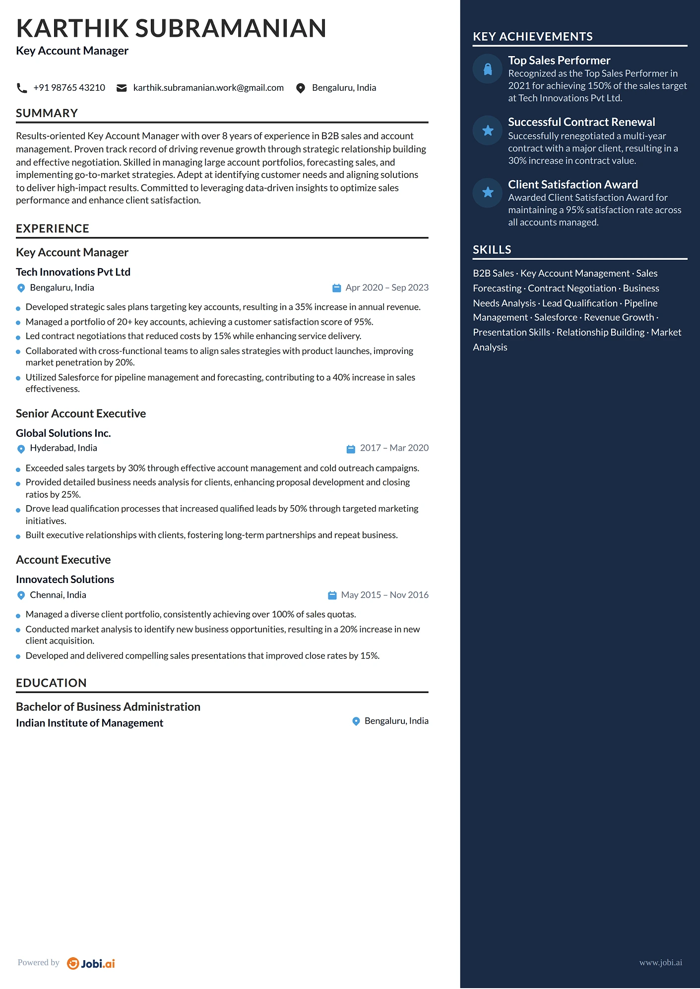 Key Account Manager resume example