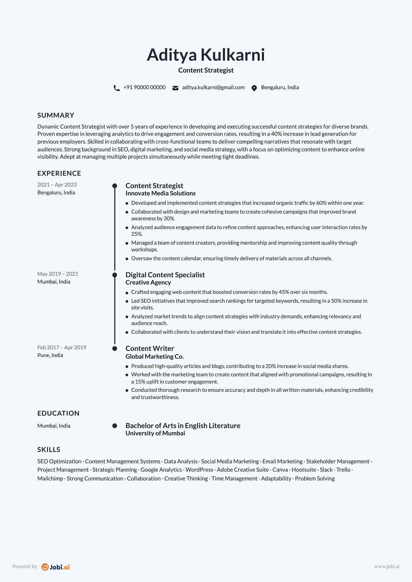 Copywriter resume example — Content Strategist