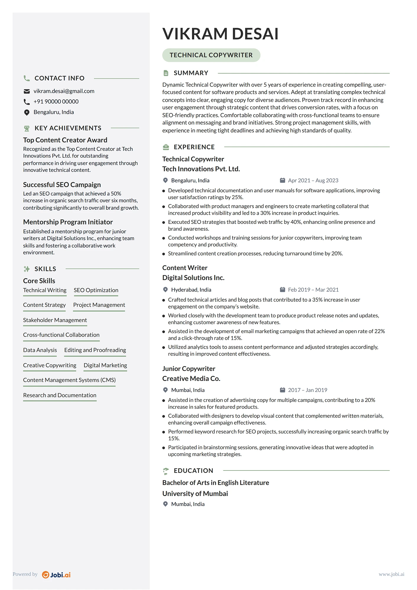 Copywriter resume example — Technical Copywriter
