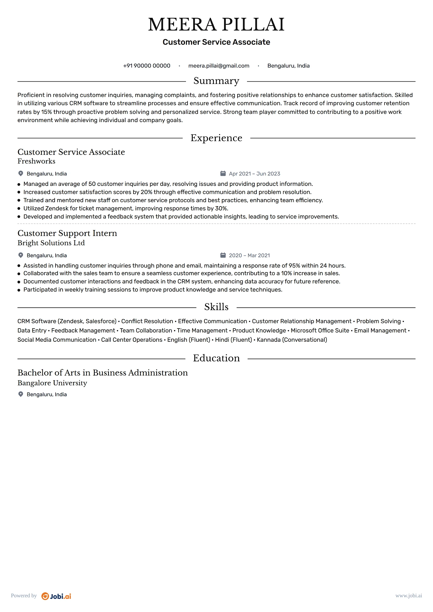 Customer Service Representative resume example — Customer Service Associate