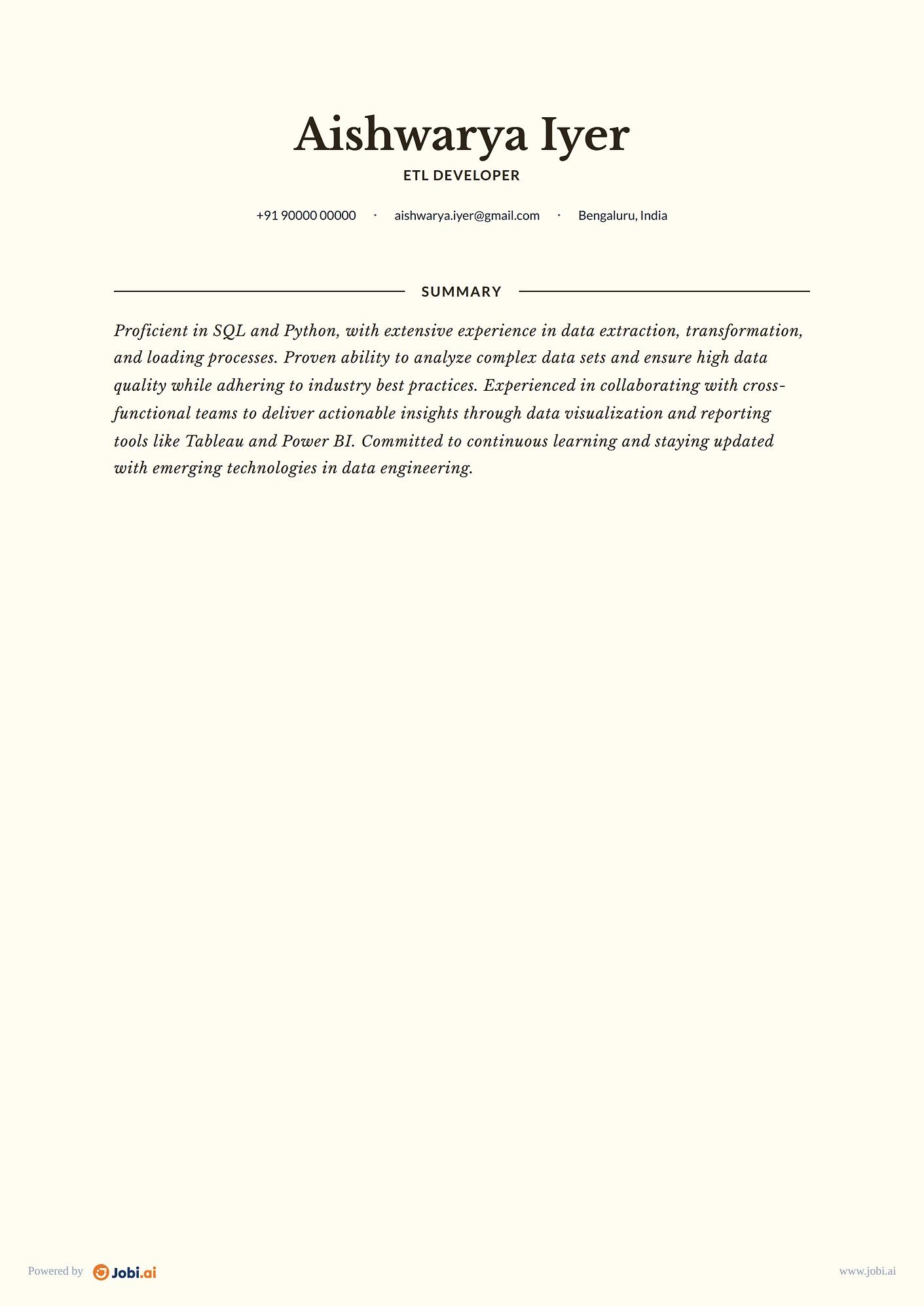 Data Engineer resume example — ETL Developer