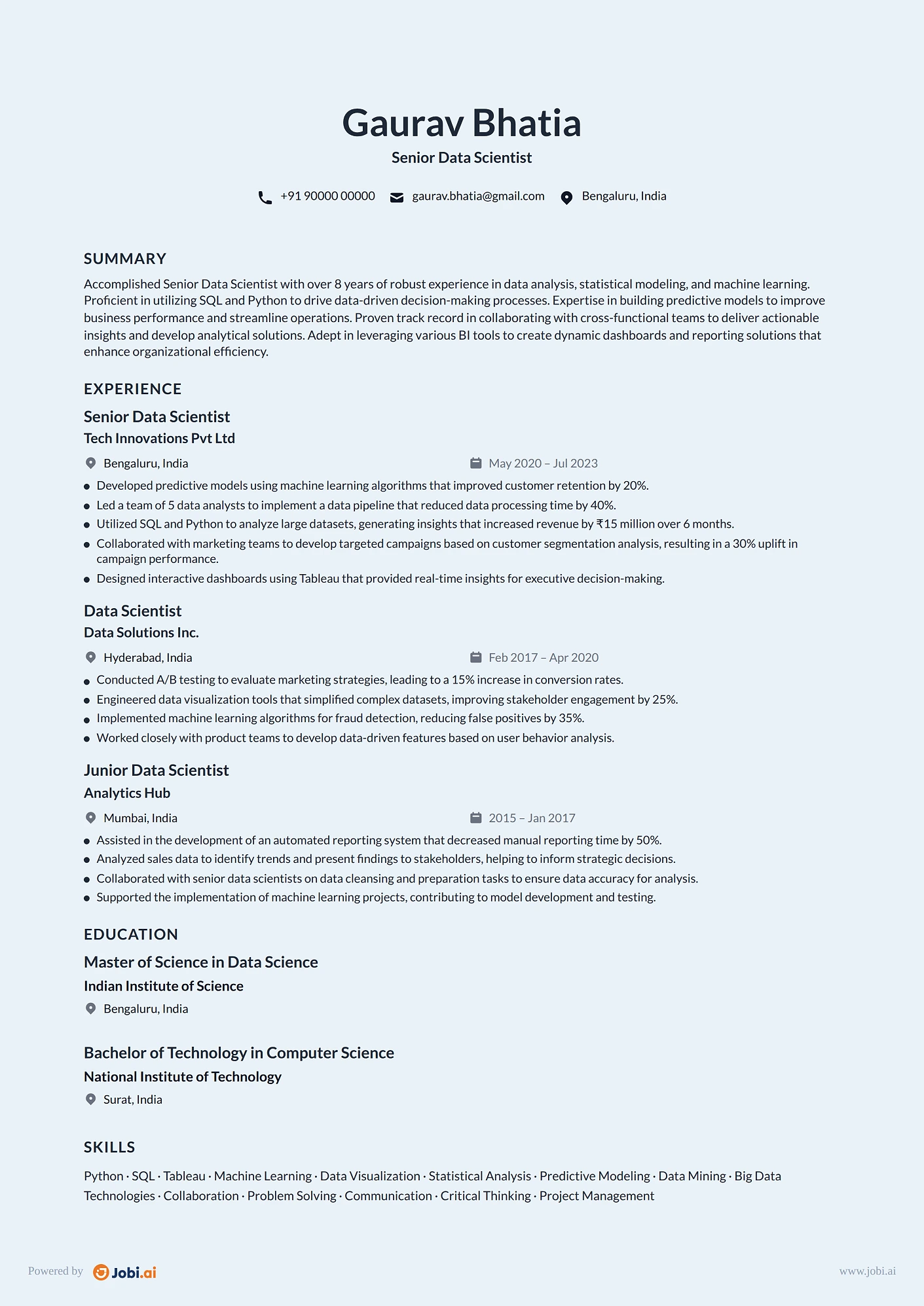 Data Scientist resume example — Senior Data Scientist