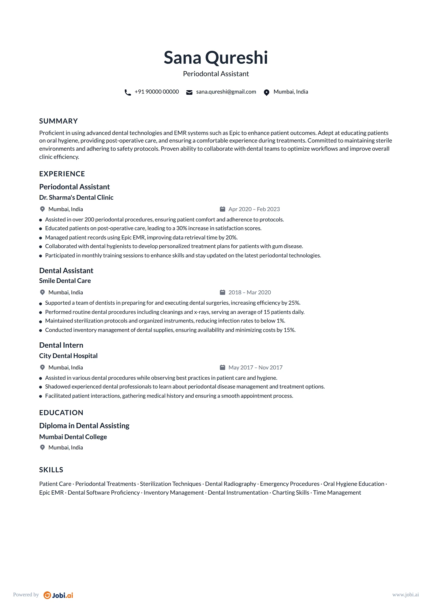 Dental Assistant resume example — Periodontal Assistant