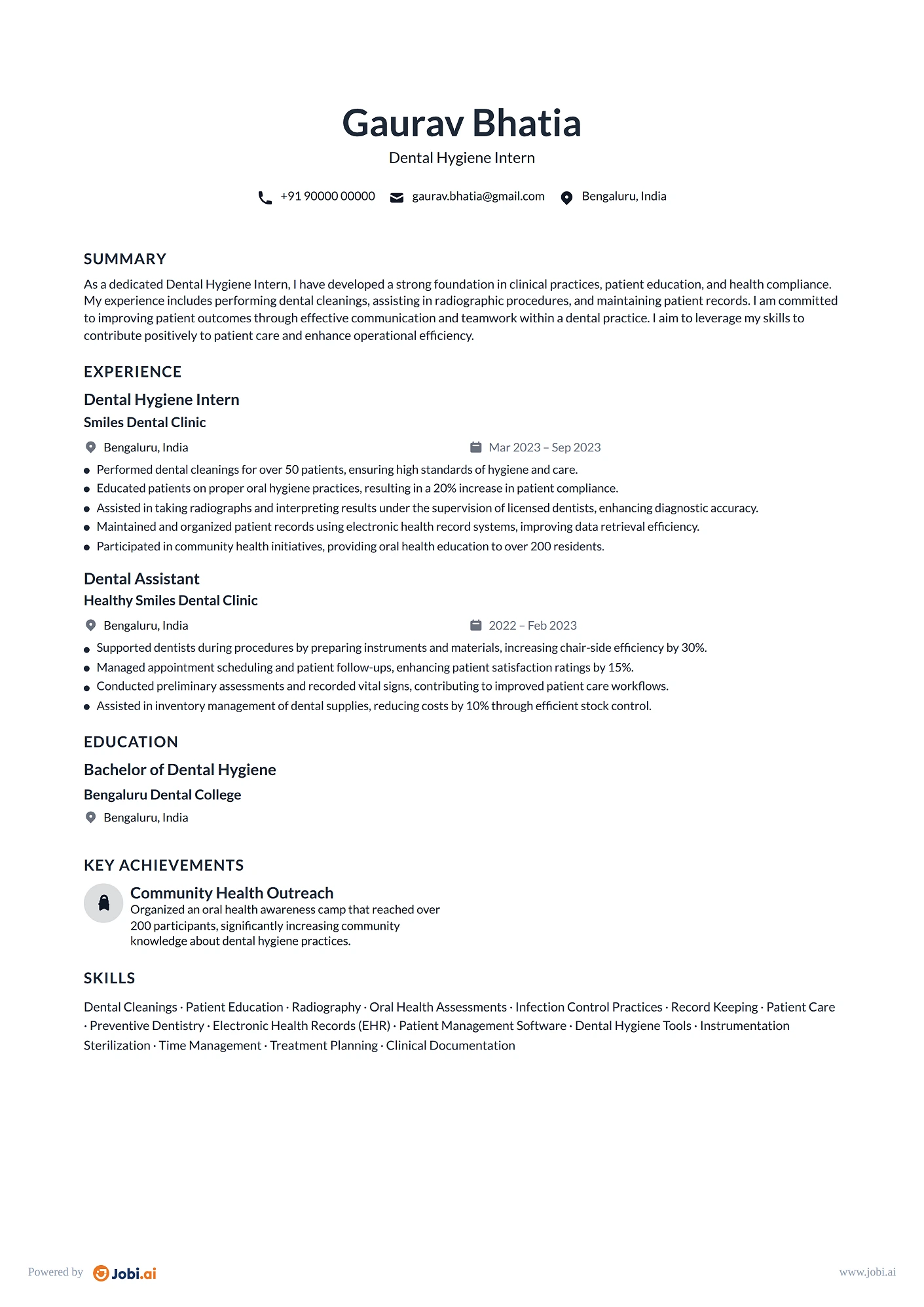 Dental Hygienist resume example