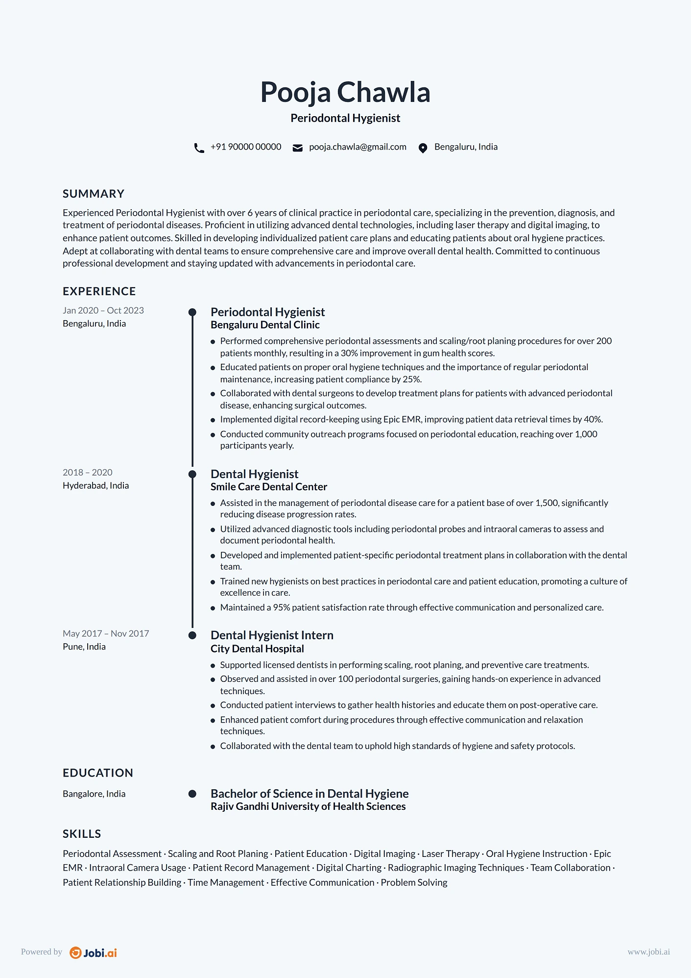 Dental Hygienist resume example — Periodontal Hygienist