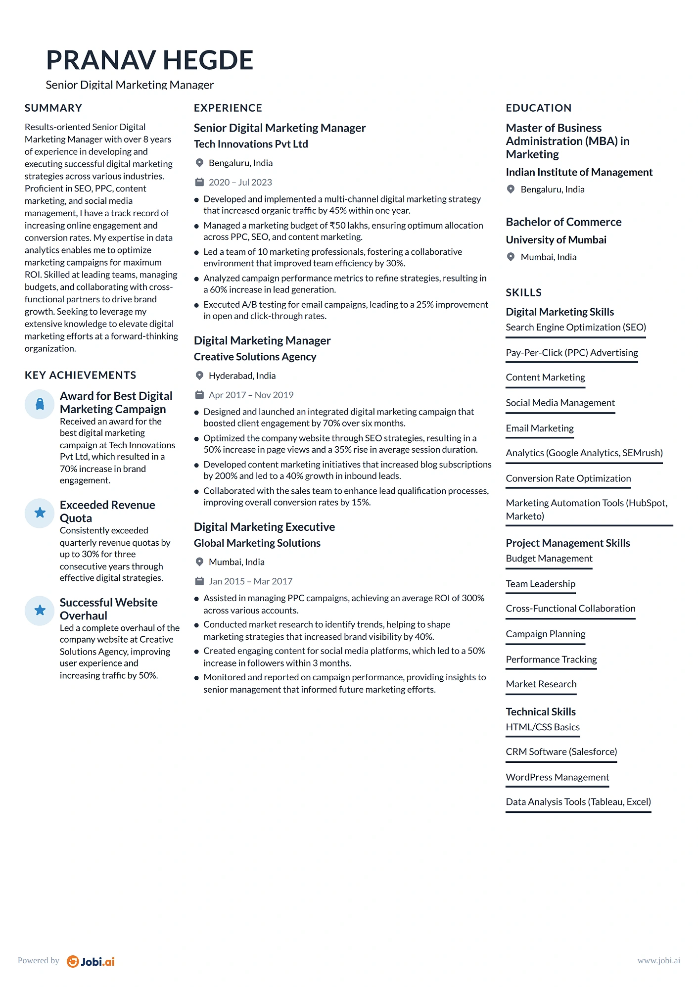 Digital Marketing Manager resume example
