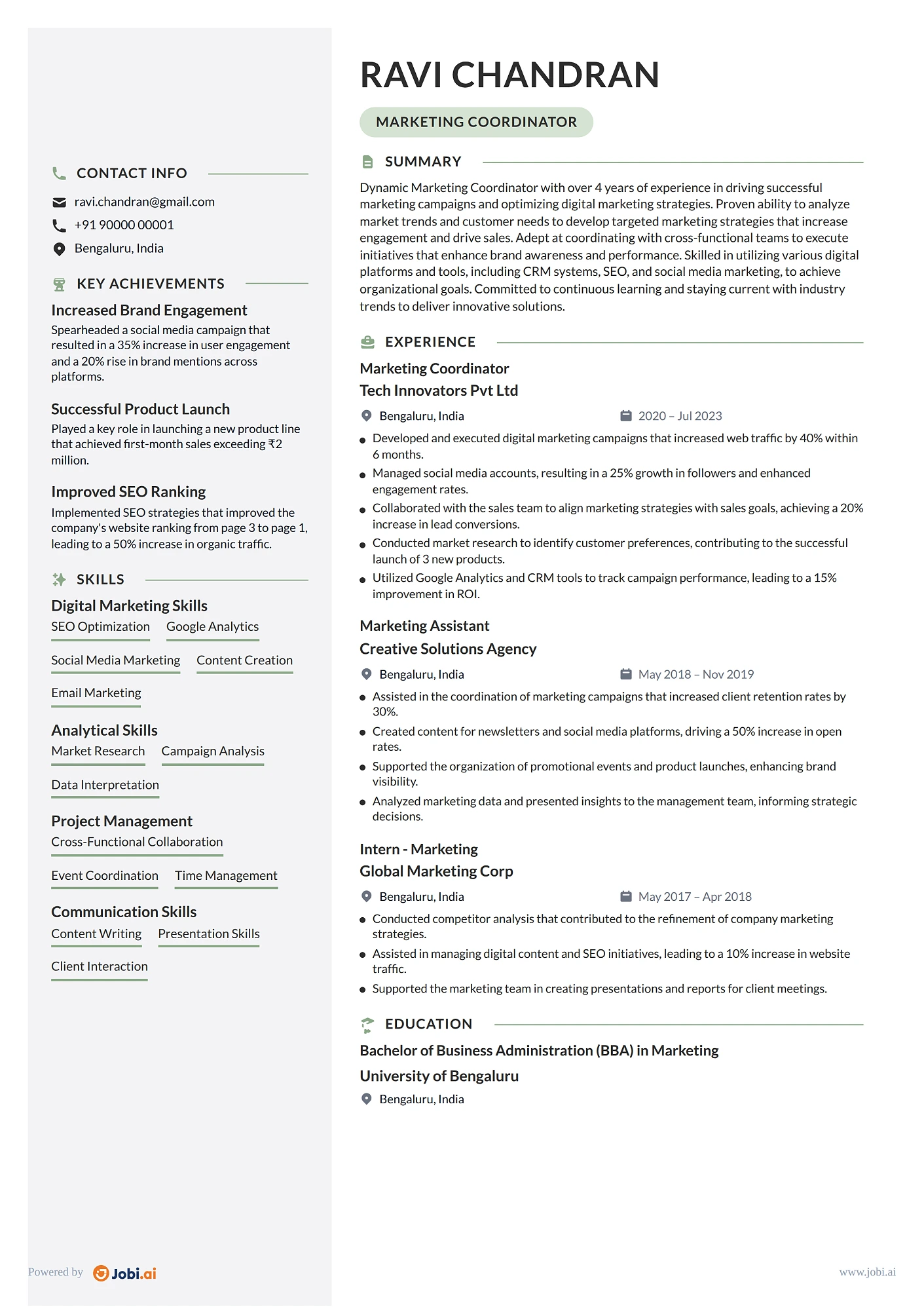 Digital Marketing Manager resume example — Marketing Coordinator