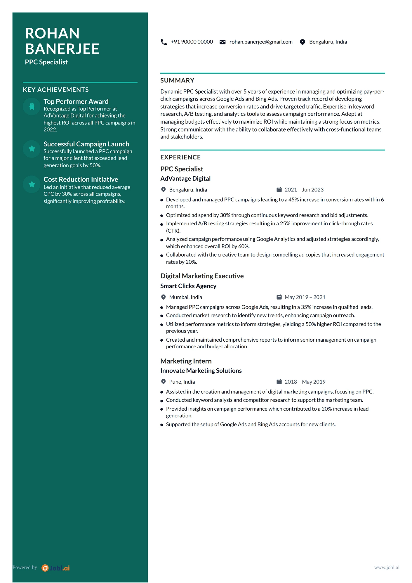 Digital Marketing Manager resume example — PPC Specialist