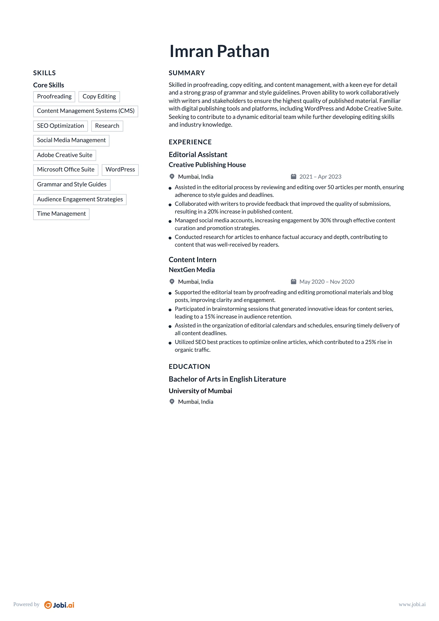 Editor resume example