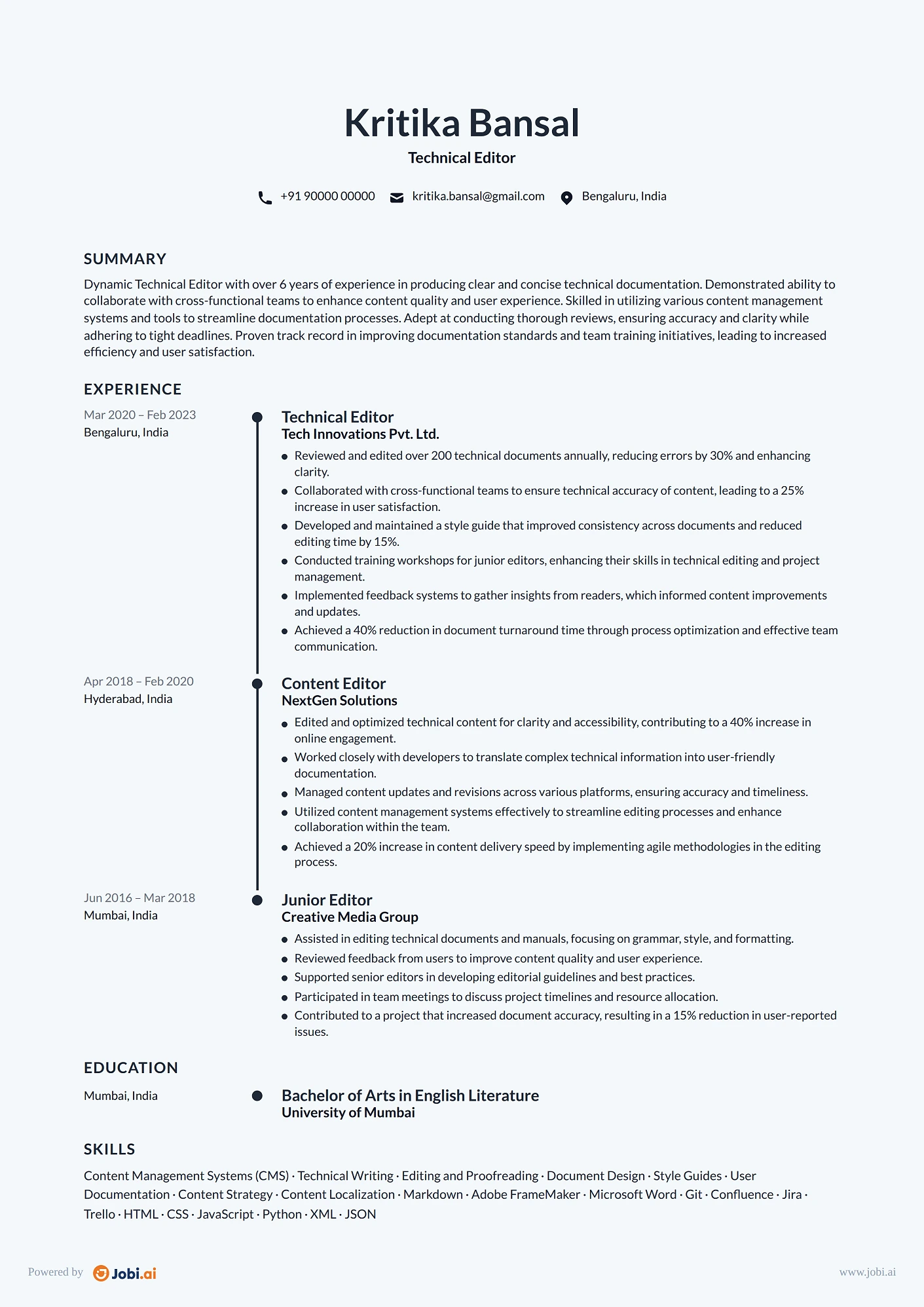 Editor resume example — Technical Editor