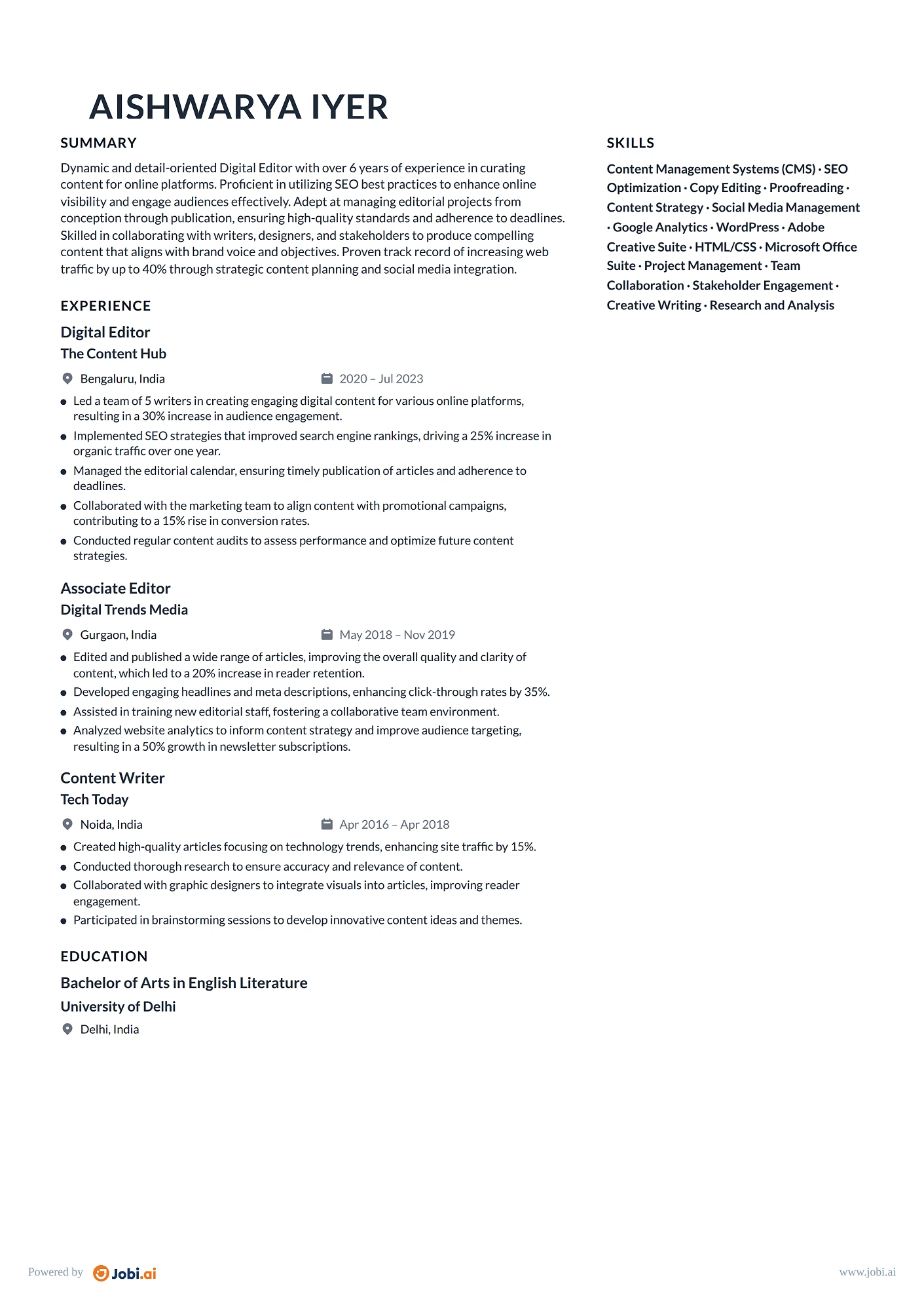 Editor resume example — Digital Editor