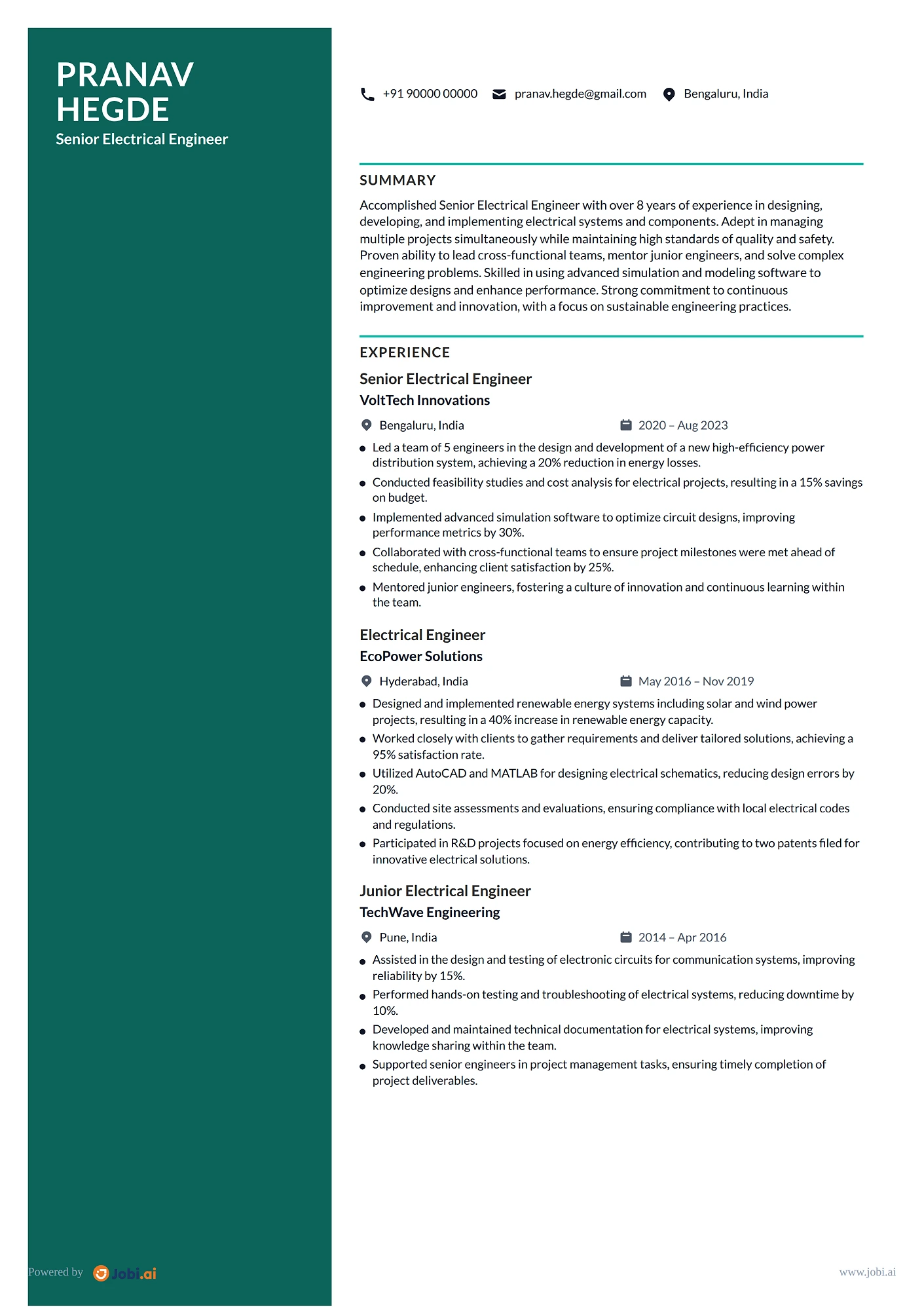 Electrical Engineer resume example — Senior Electrical Engineer