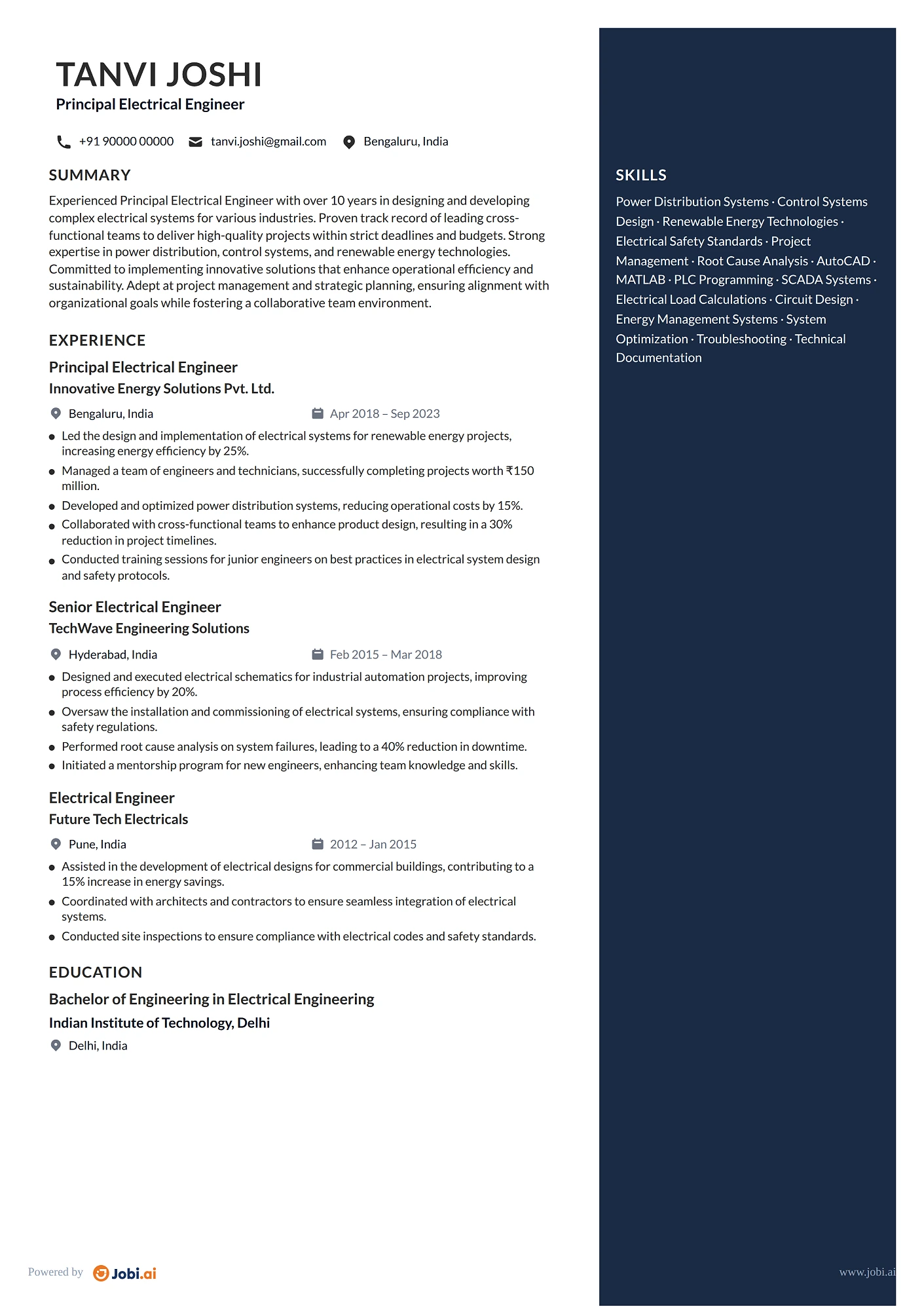 Electrical Engineer resume example — Principal Electrical Engineer