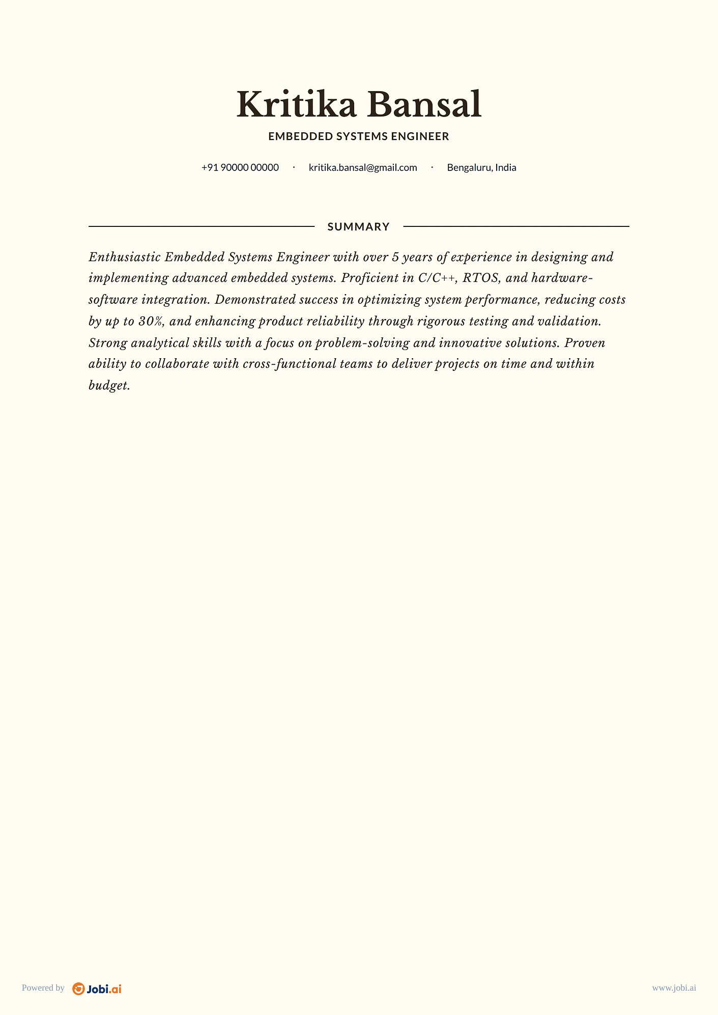 Electrical Engineer resume example — Embedded Systems Engineer