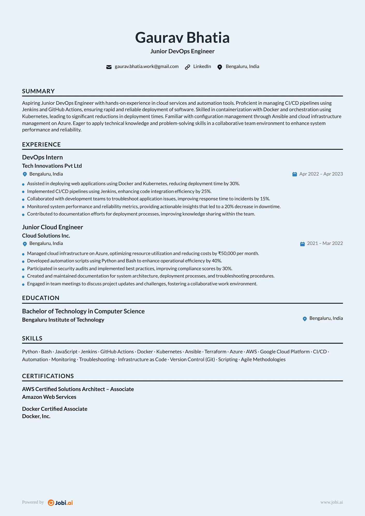 DevOps Engineer resume example