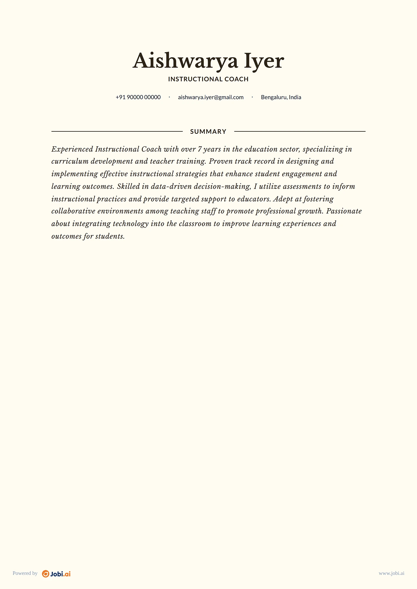 Elementary Teacher resume example — Instructional Coach