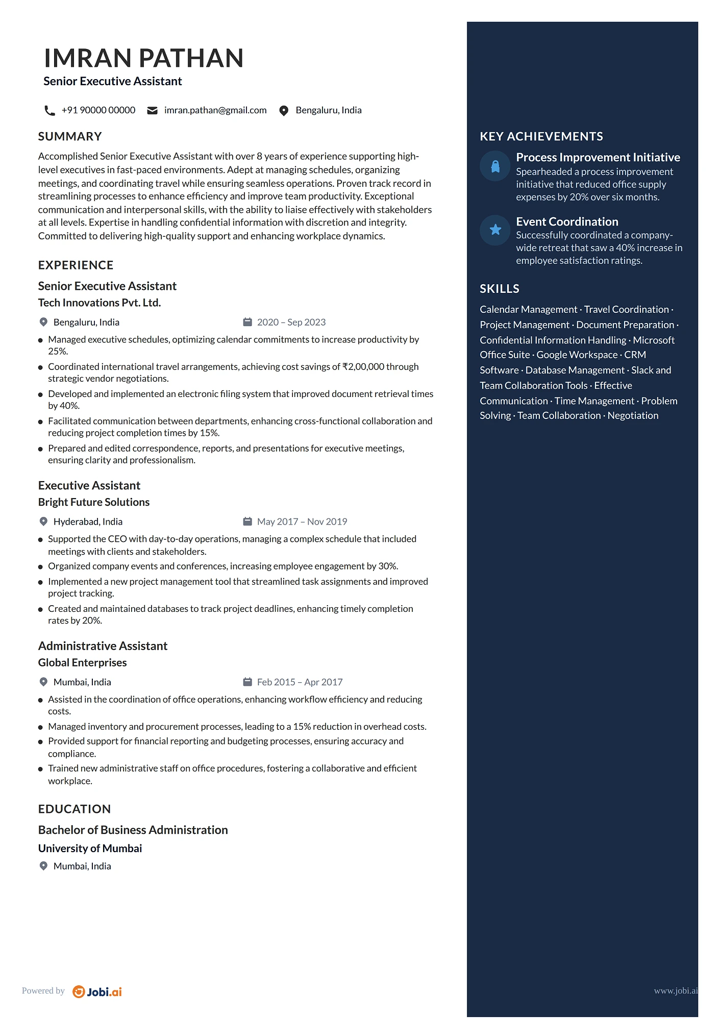 Executive Assistant resume example