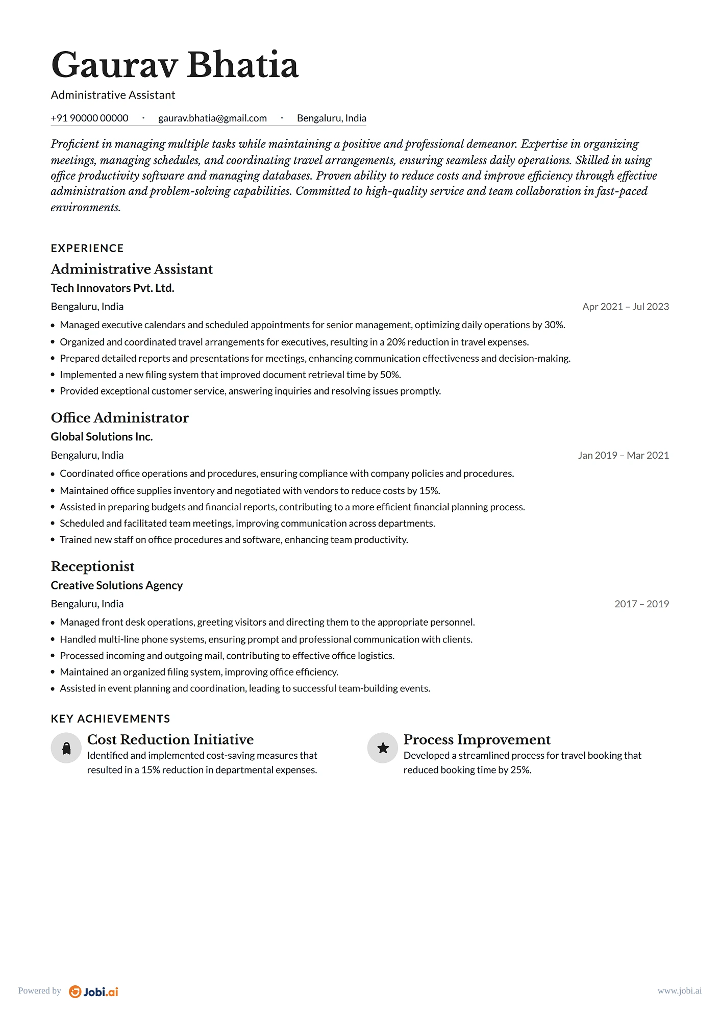 Executive Assistant resume example — Administrative Assistant