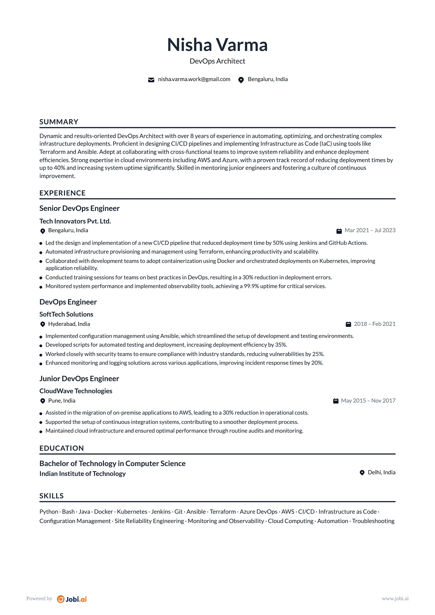 DevOps Architect resume example