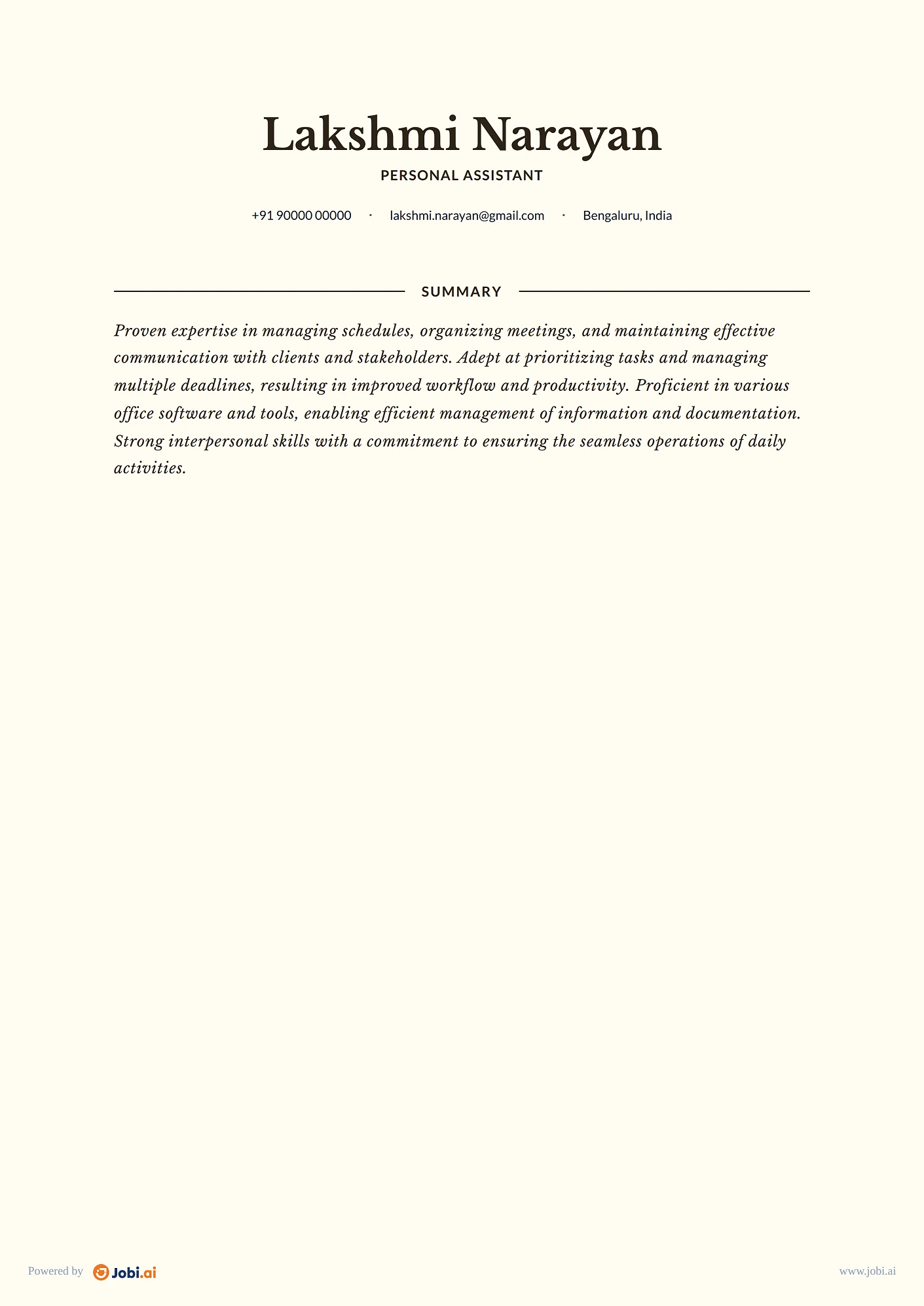 Executive Assistant resume example — Personal Assistant
